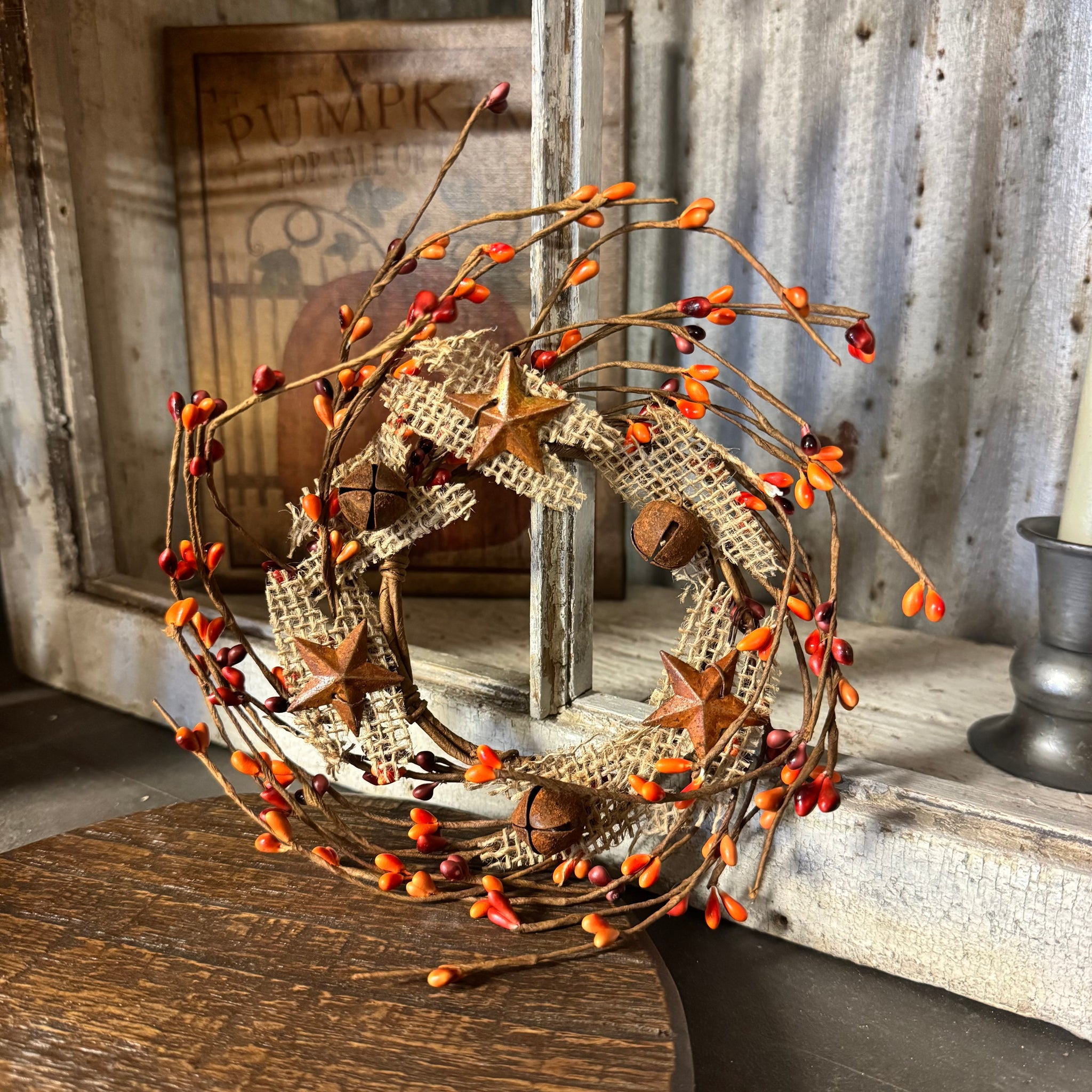 Berry Star & Burlap Candle Ring