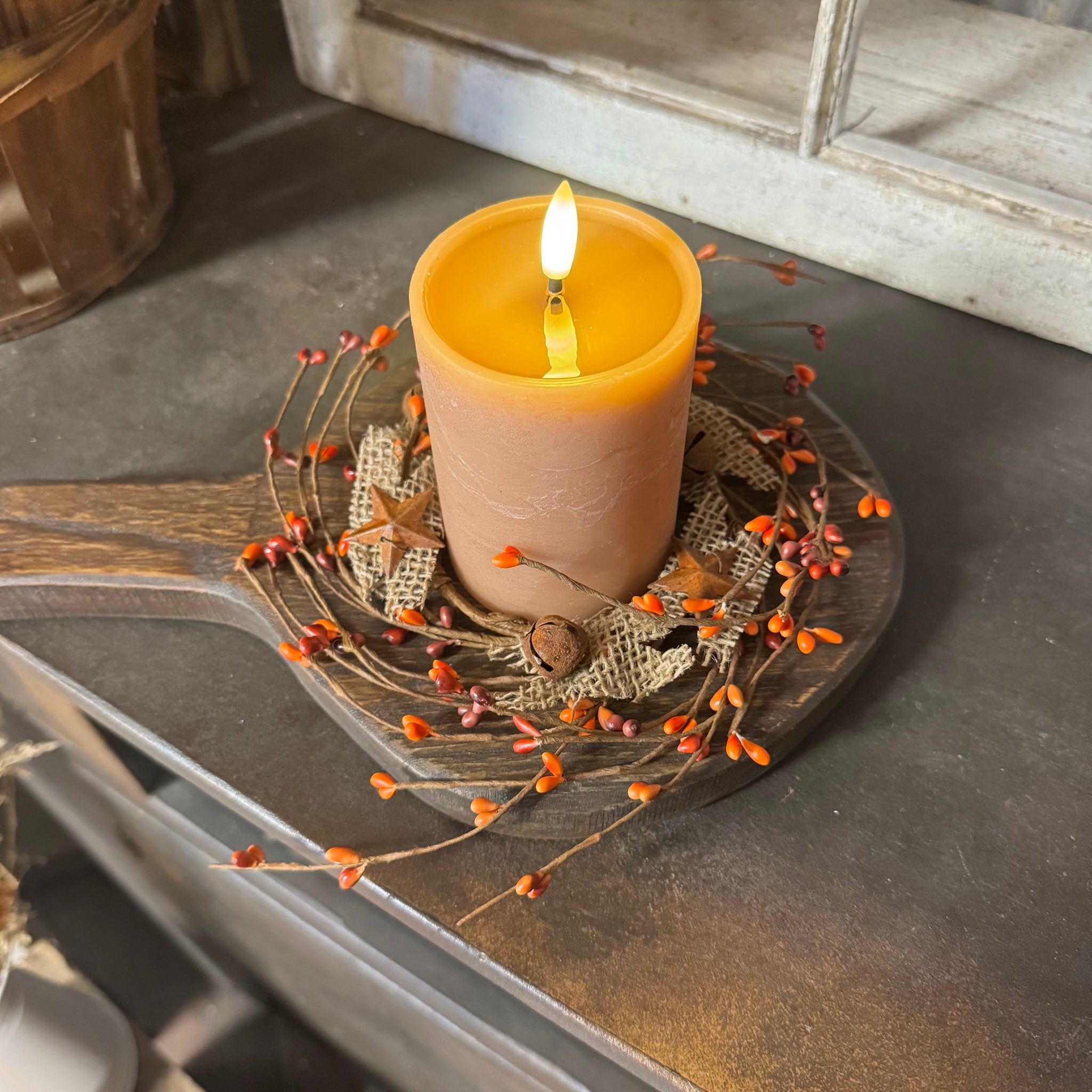 Berry Star & Burlap Candle Ring