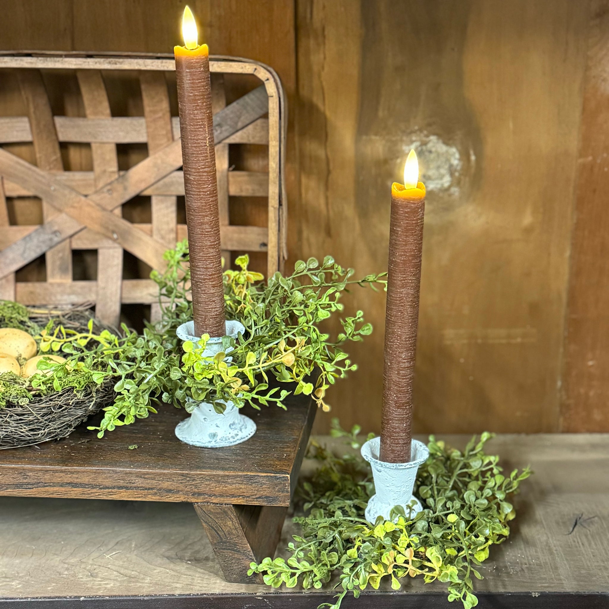 Brown Realistic Taper Candles Set w/FREE Remote