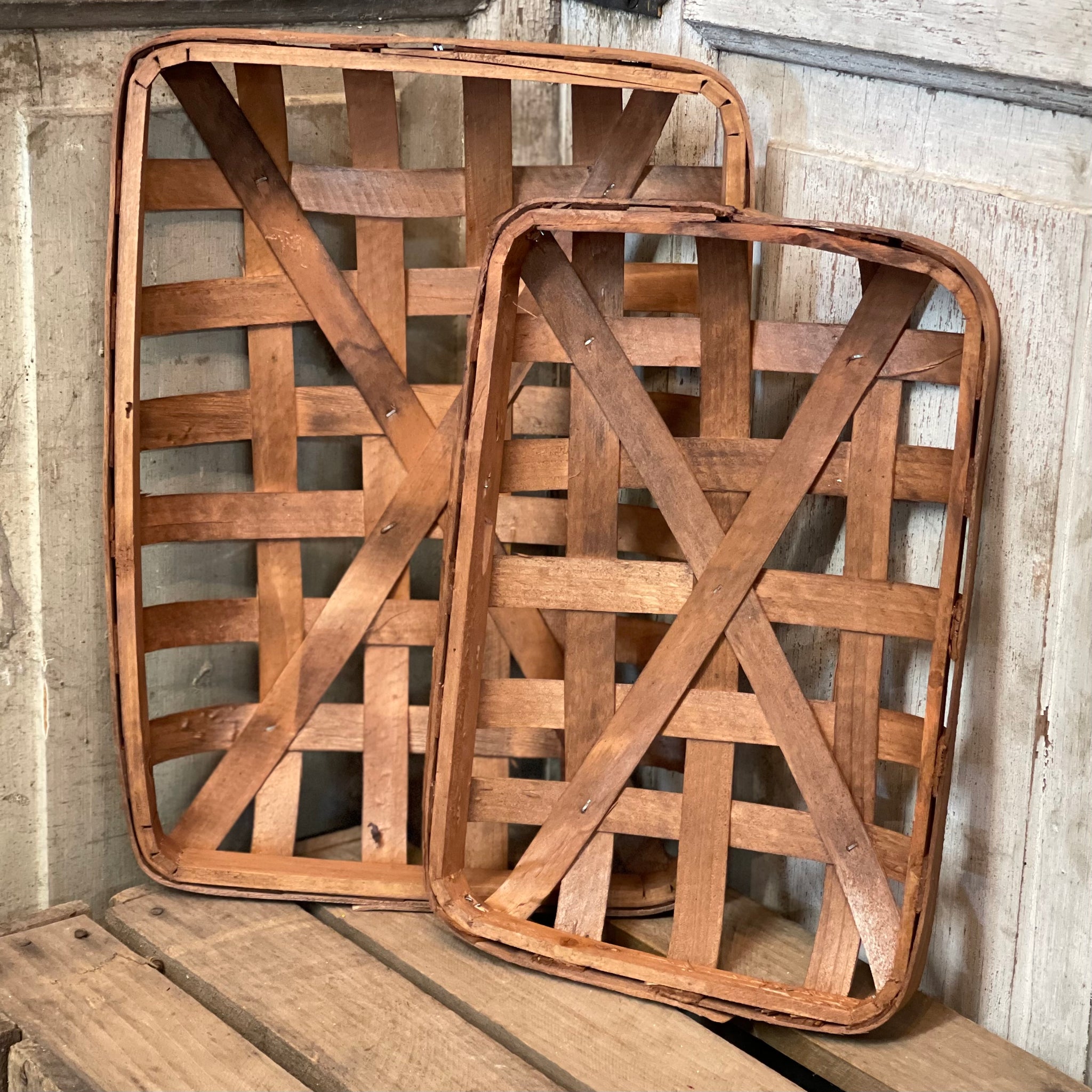 Wooden Decorative Baskets - Set of 2 - Farmhouse Decor