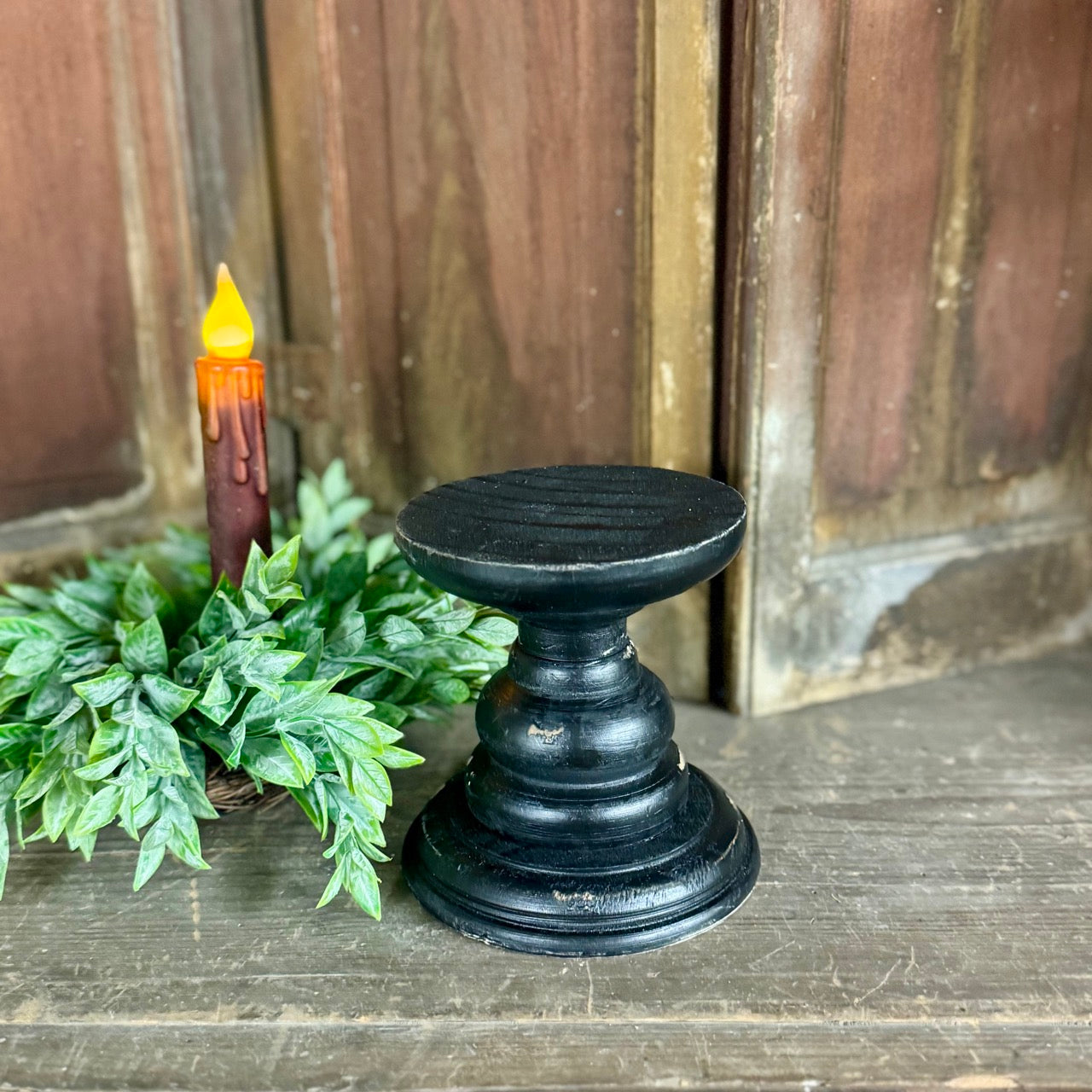 Antiqued Black Wooden Pedestal