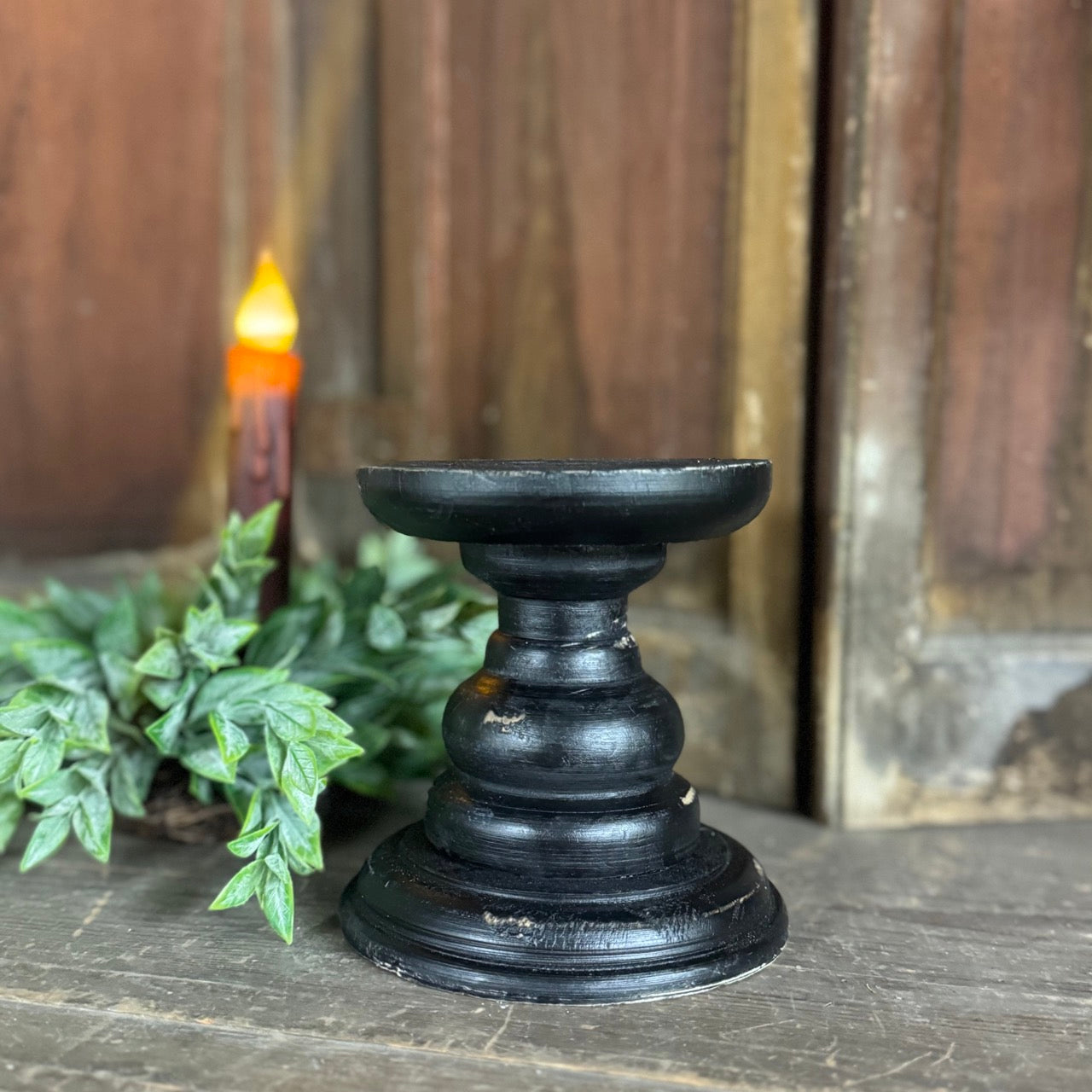 Antiqued Black Wooden Pedestal