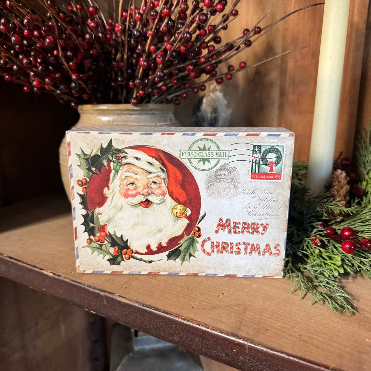 Vintage Santa - Wooden Postcard