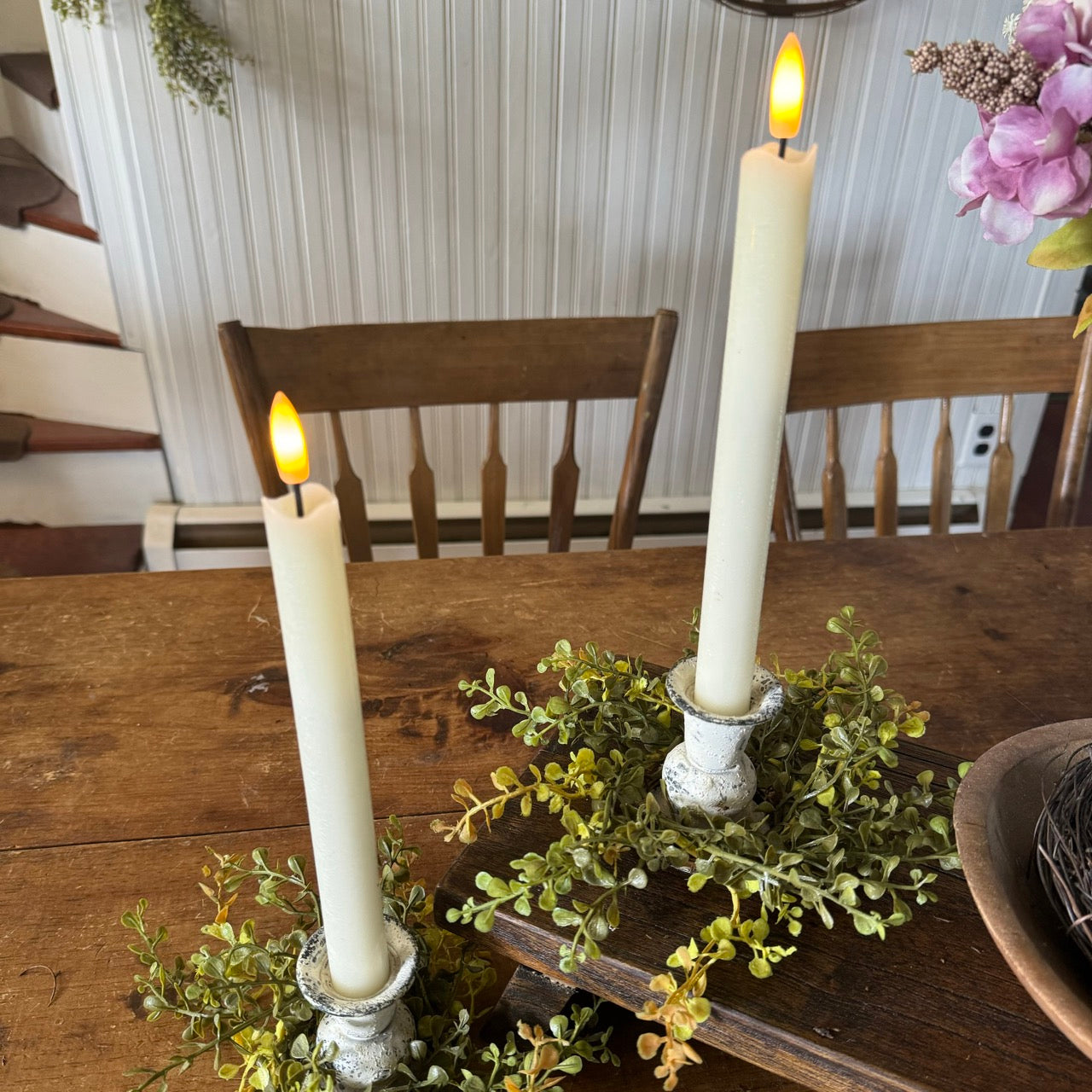 Ivory Realistic Taper Candles Set w/FREE Remote