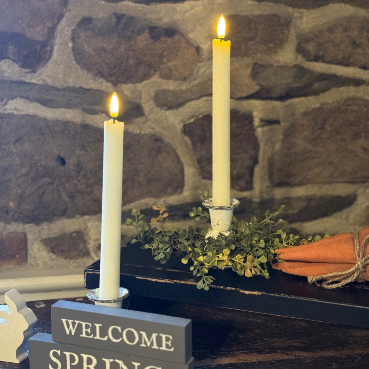 Ivory Realistic Taper Candles Set w/FREE Remote