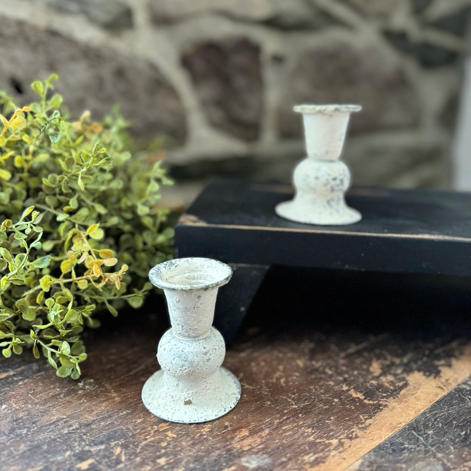 3" Rustic White Candle Holders | Set of 2