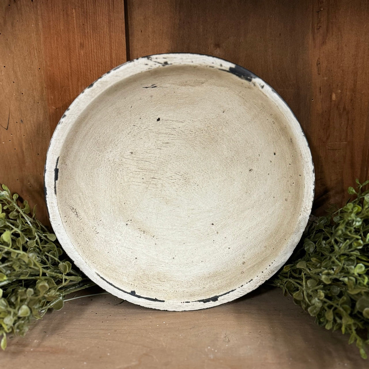 9" Wooden Bowl Rustic White