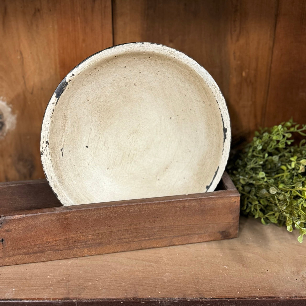 9" Wooden Bowl Rustic White
