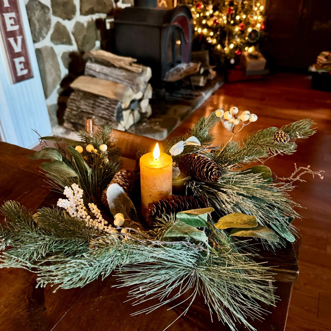 White Yule Berry Candle Ring - Set of 2 Farmhouse Winter Decor, New, Primitive Winter Decor, Winter, Winter Decor, Winter Decorating, Winter Farmhouse Decor, Winter Floral, Winter Floral Picks, Winter Pine Candle Ring