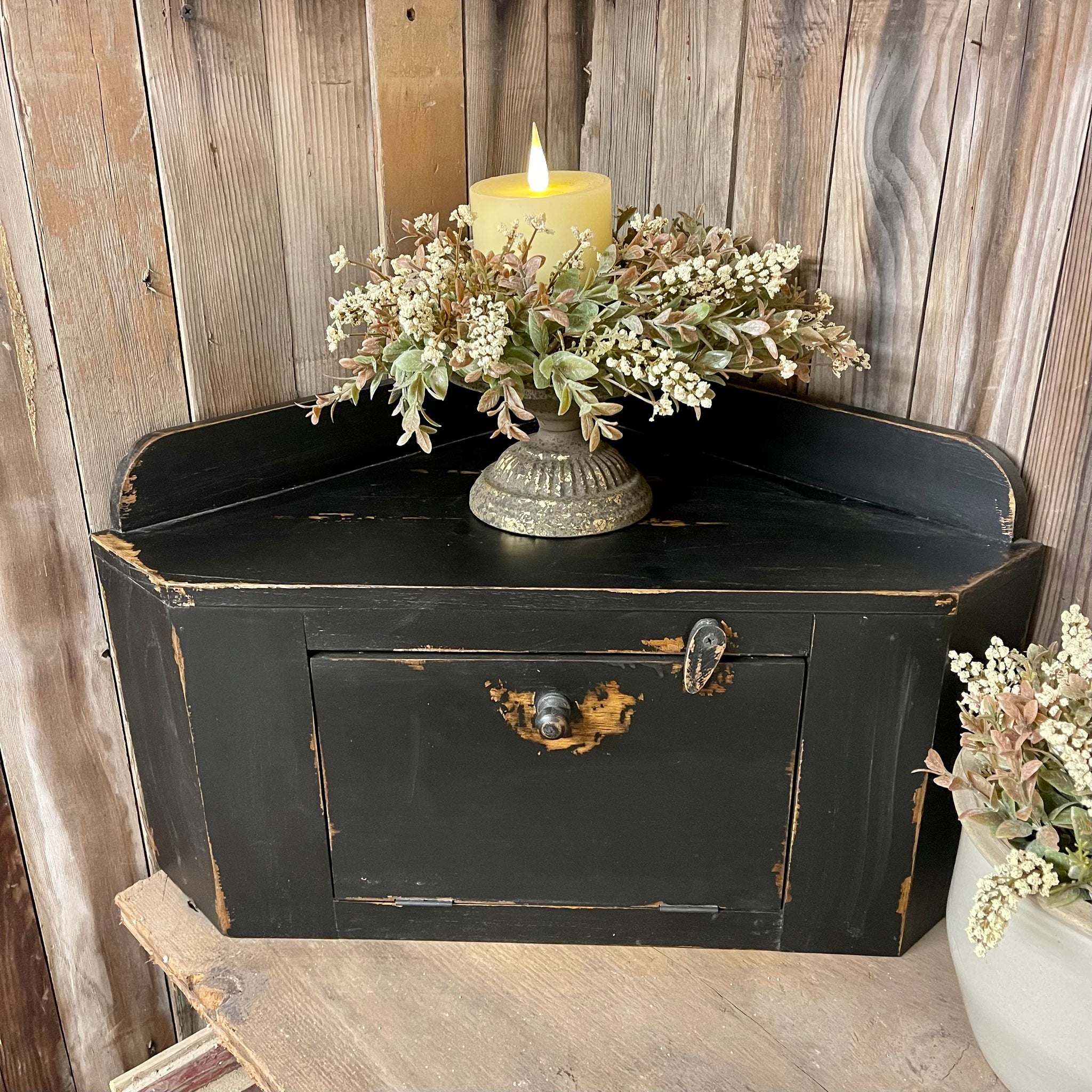 Countertop Corner Cupboard | Rustic Black | Farmhouse Kitchen Decor| Limited Edition Color