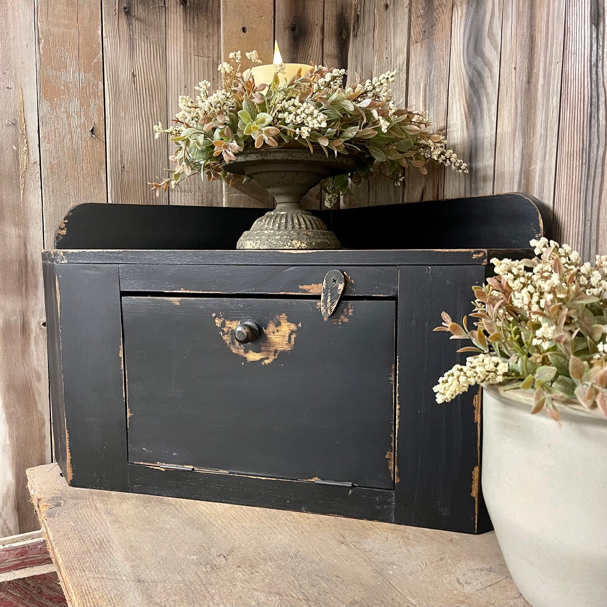Countertop Corner Cupboard | Rustic Black | Farmhouse Kitchen Decor| Limited Edition Color