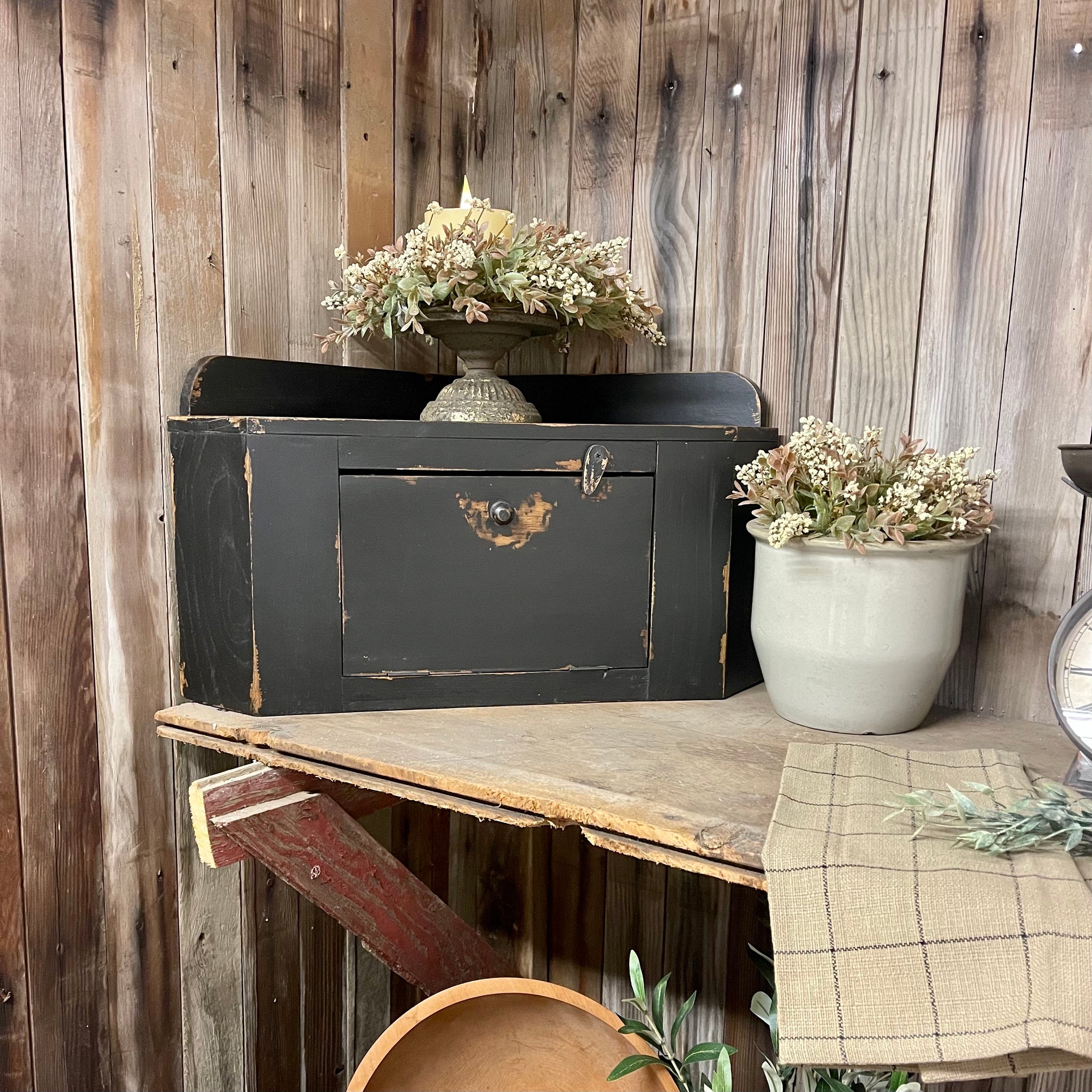 Countertop Corner Cupboard | Rustic Black | Farmhouse Kitchen Decor| Limited Edition Color
