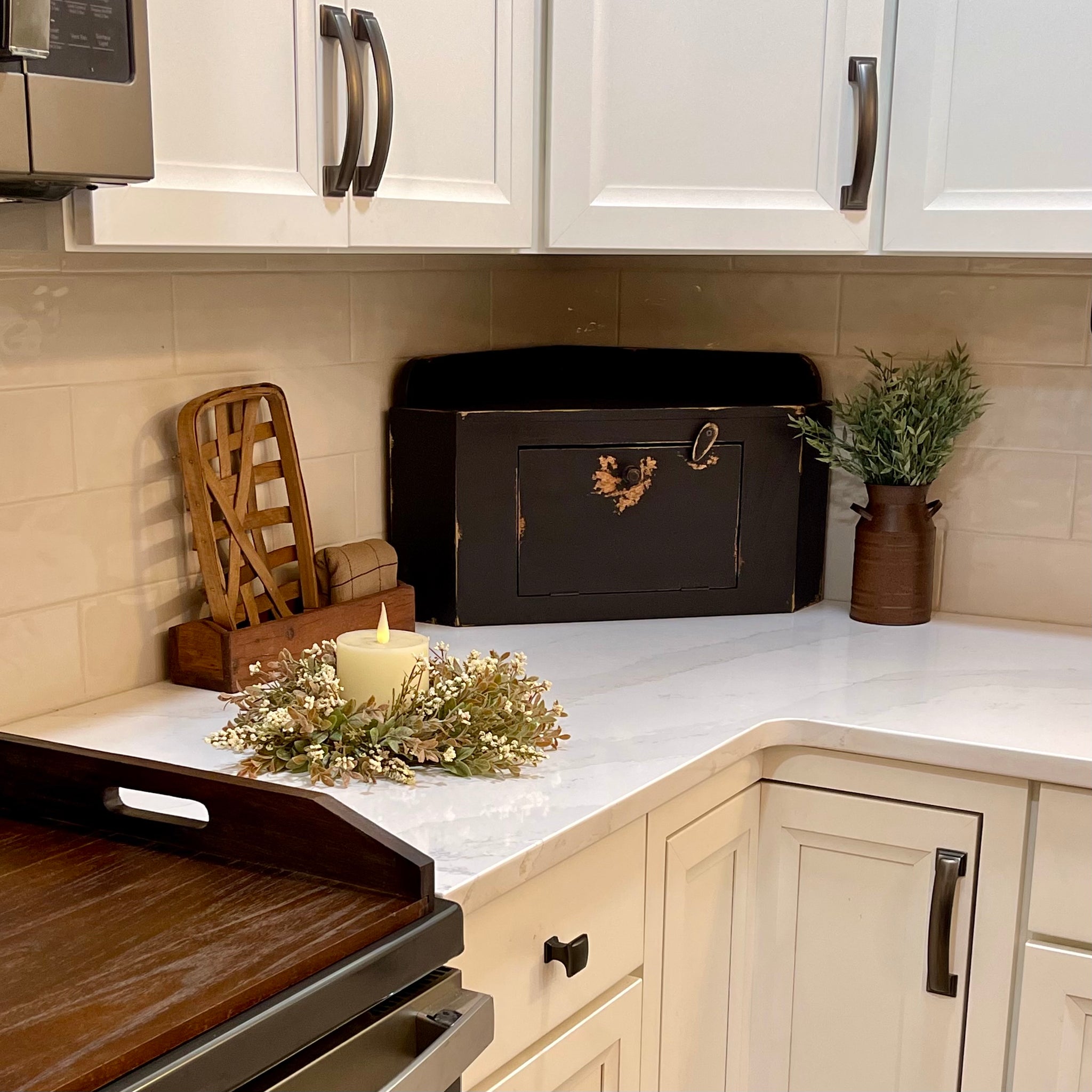 Countertop Corner Cupboard | Rustic Black | Farmhouse Kitchen Decor| Limited Edition Color