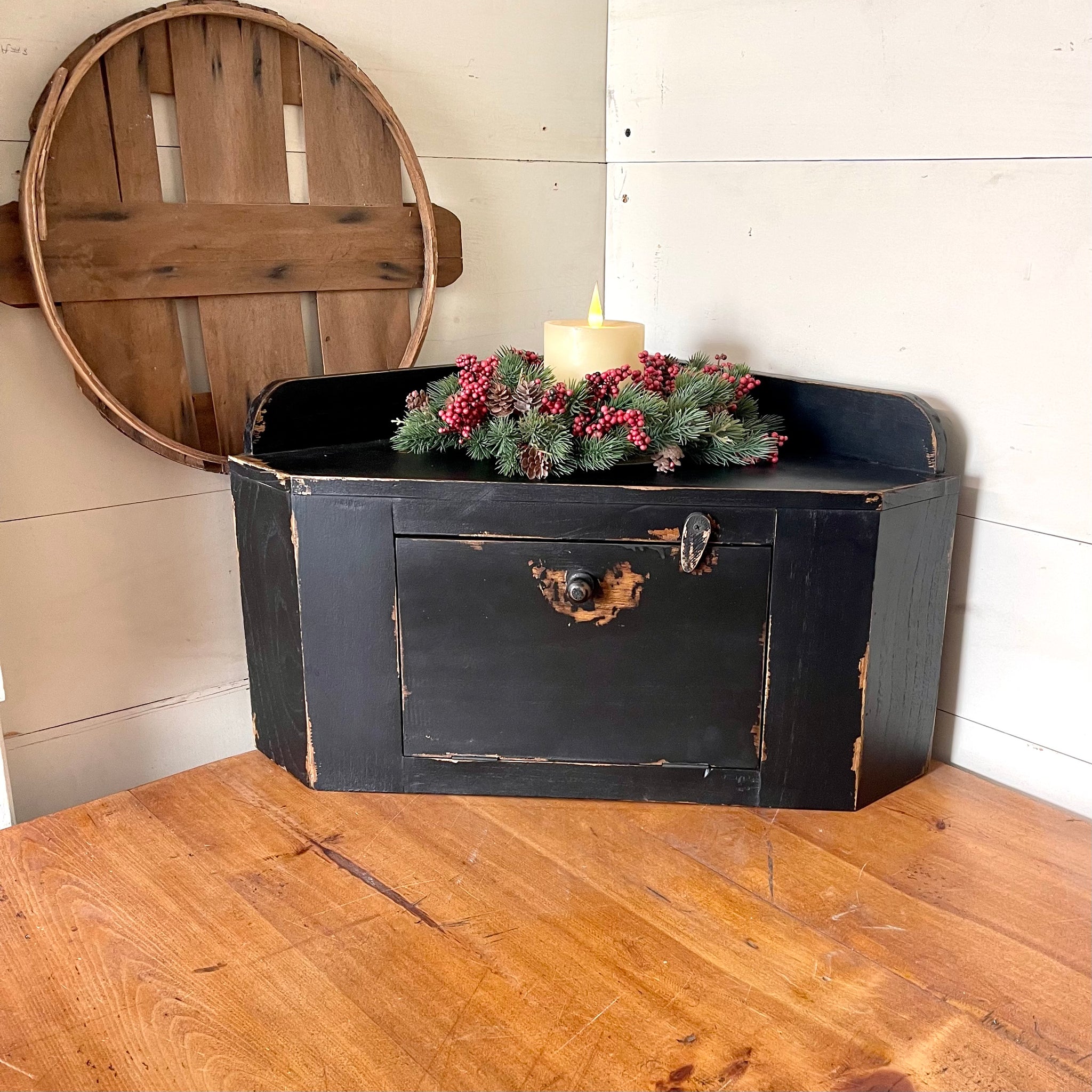 Countertop Corner Cupboard | Rustic Black | Farmhouse Kitchen Decor| Limited Edition Color
