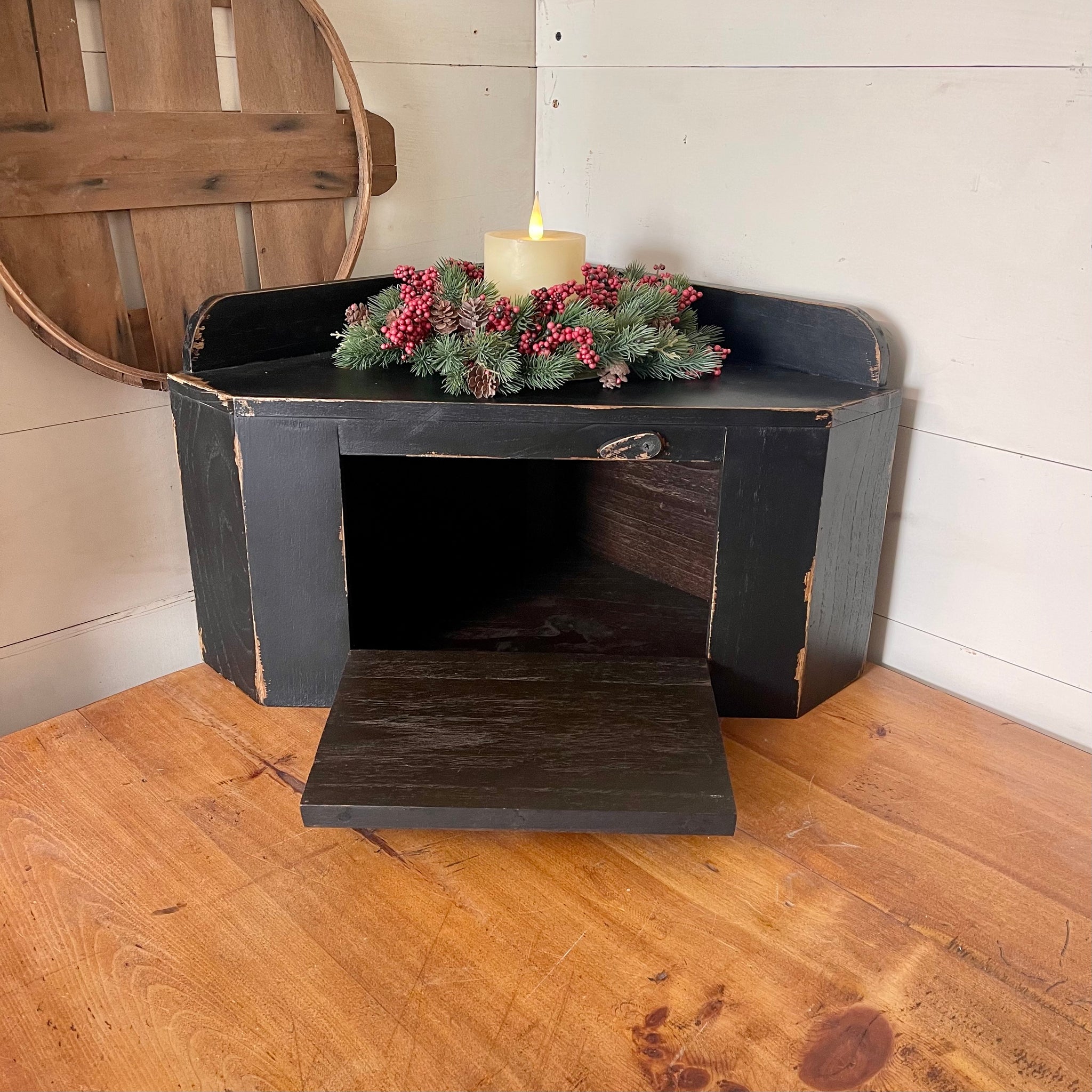 Countertop Corner Cupboard | Rustic Black | Farmhouse Kitchen Decor| Limited Edition Color