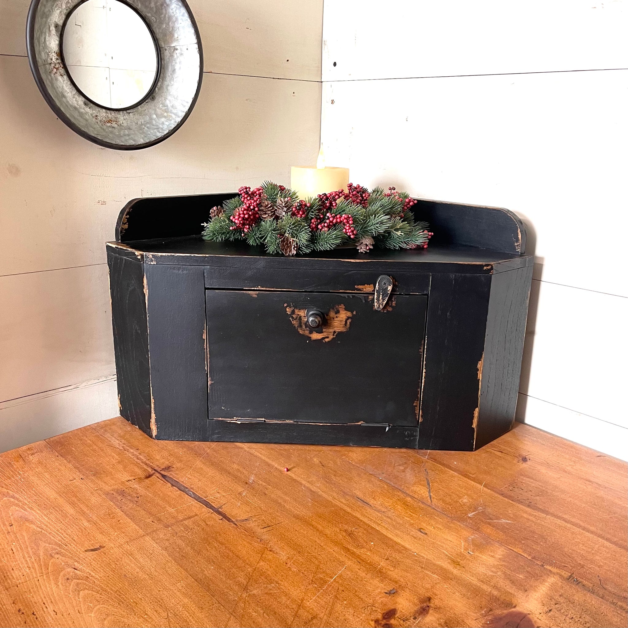 Countertop Corner Cupboard | Rustic Black | Farmhouse Kitchen Decor| Limited Edition Color