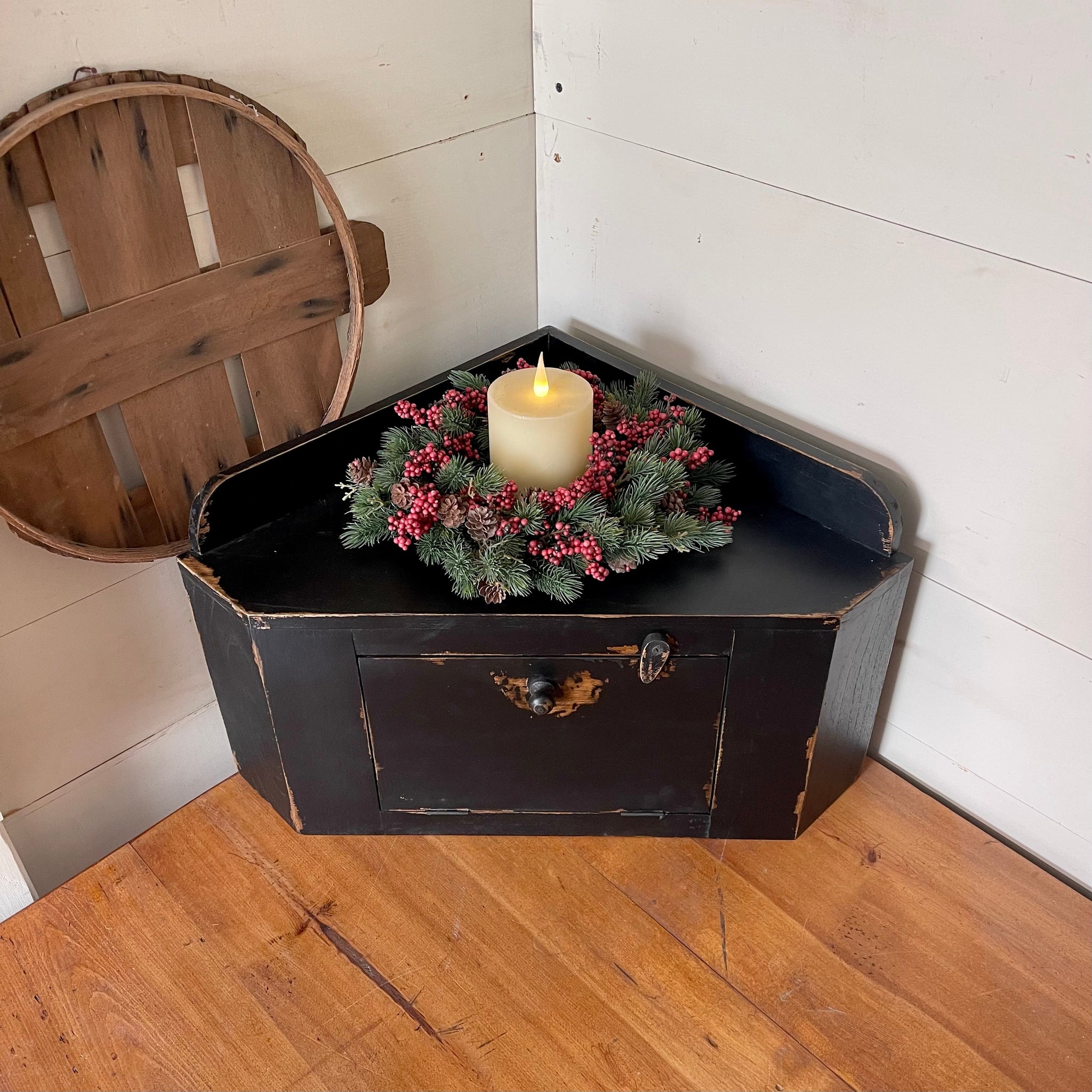Countertop Corner Cupboard | Rustic Black | Farmhouse Kitchen Decor| Limited Edition Color