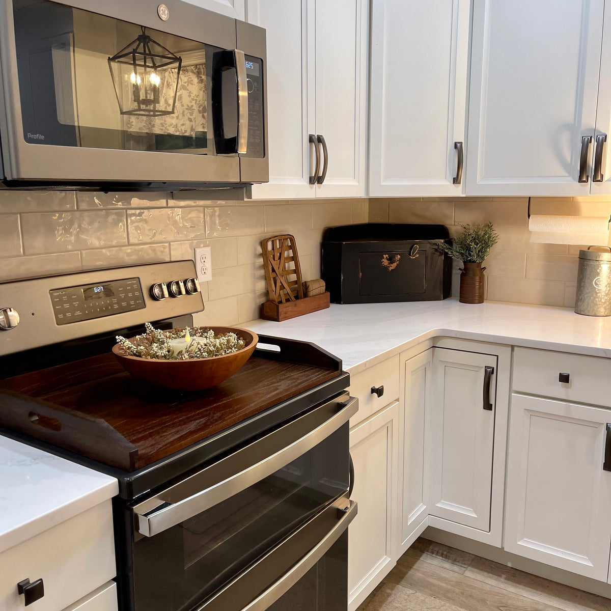 Countertop Corner Cupboard | Rustic Cream | Farmhouse Kitchen Decor