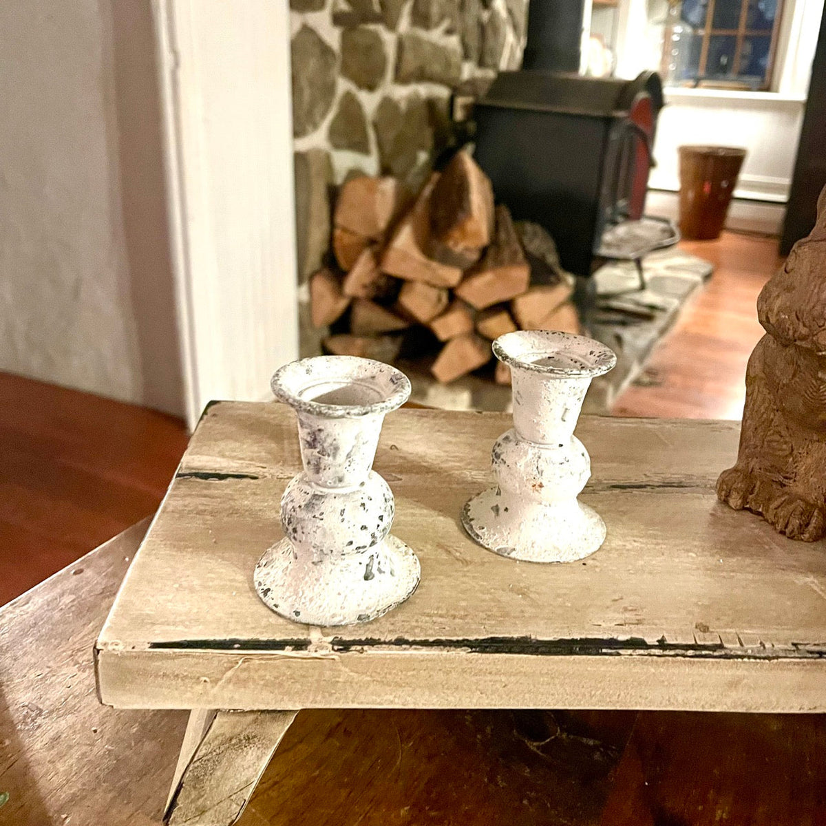 3 Rustic White Candle Holders  Set of 2 – Red Fox Primitives