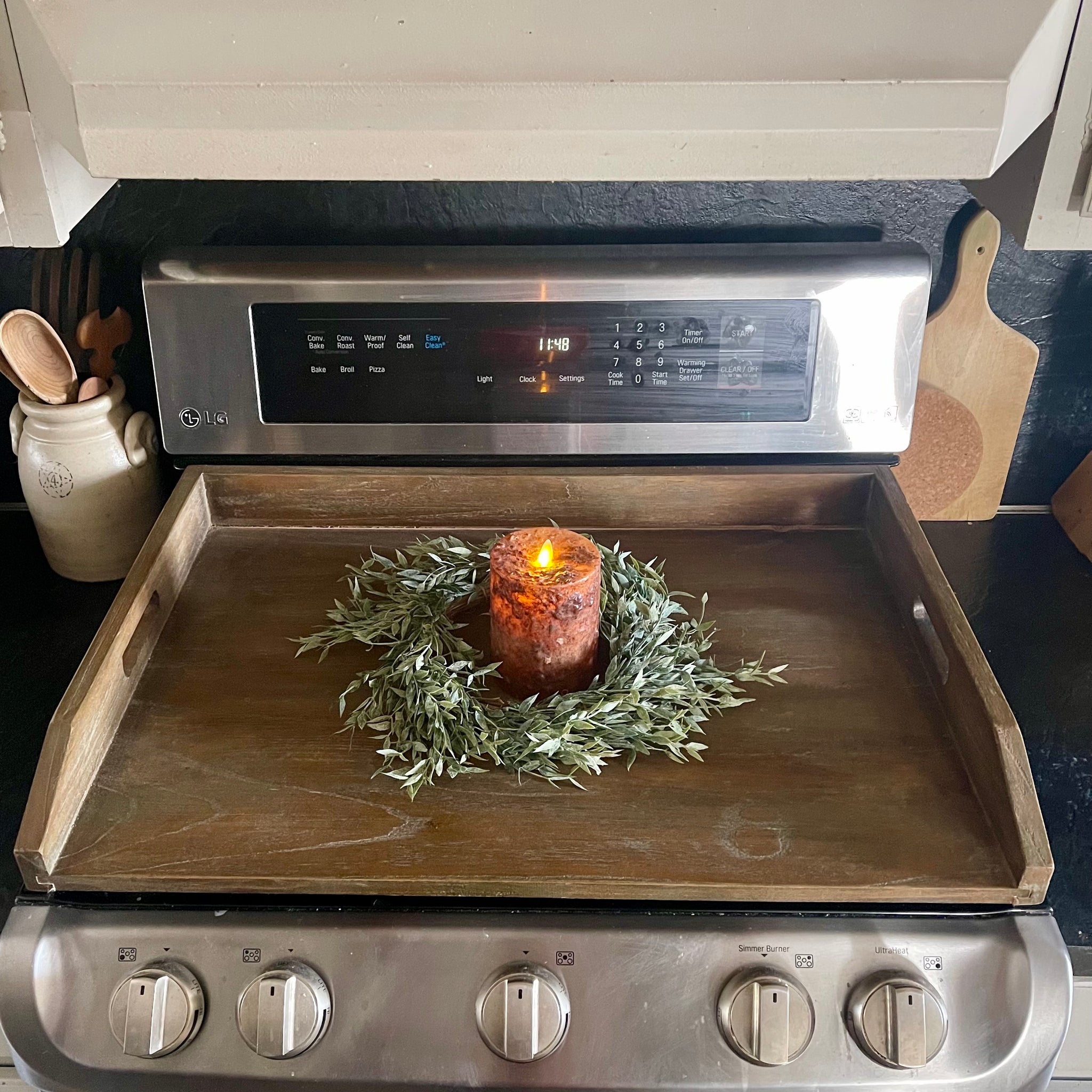Stove Top Cover | Wood Serving Tray | Noodle Board | Rustic Brown