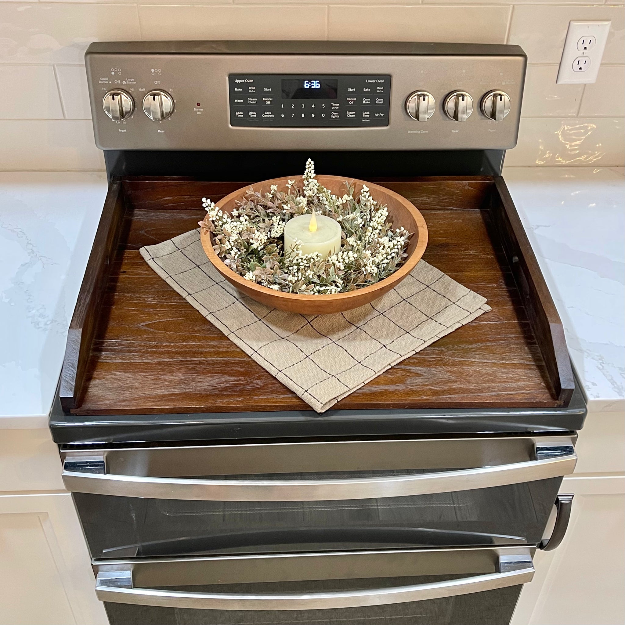 Stove Top Cover | Wood Serving Tray | Noodle Board | Rustic Brown