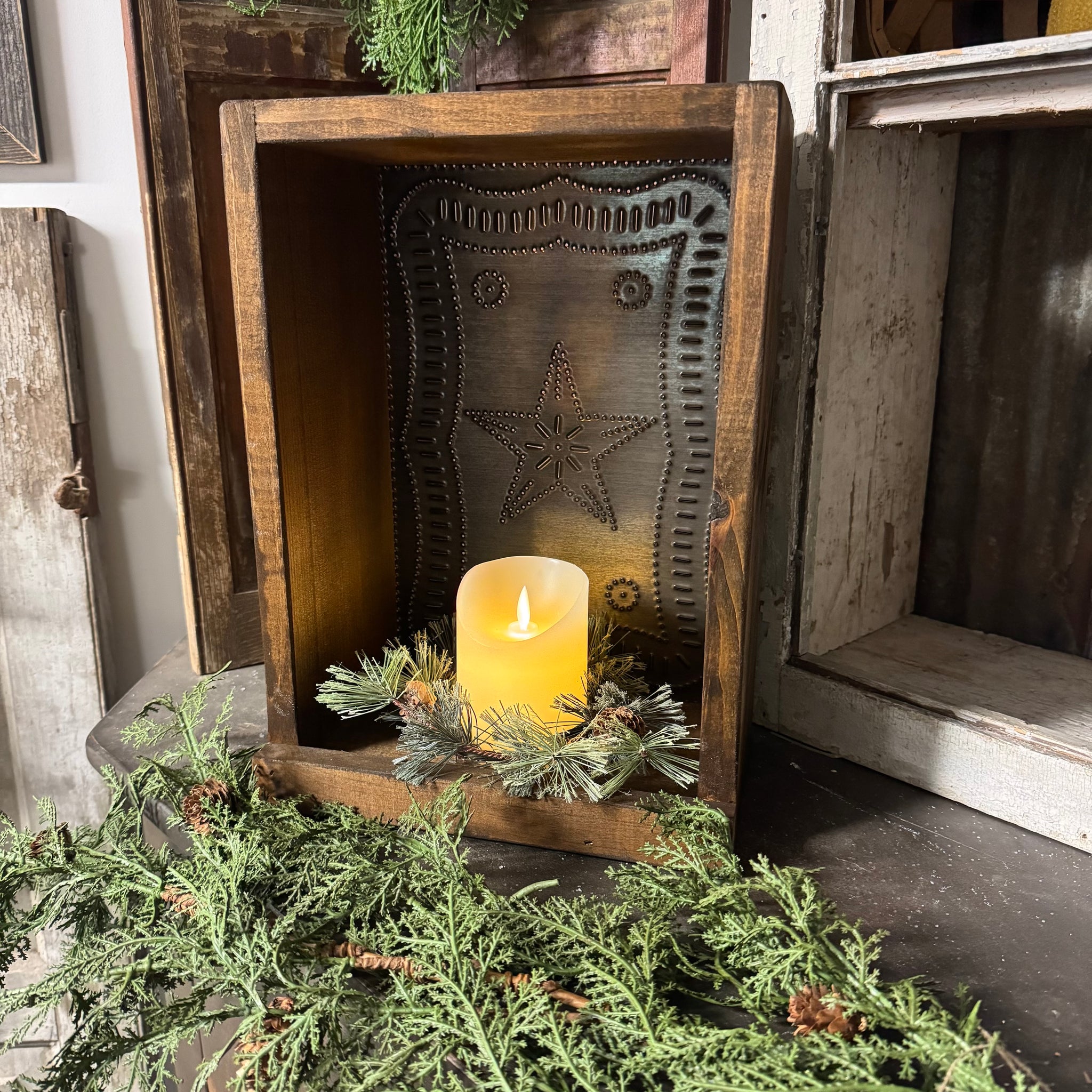 Rustic Brown Tin Box - Vertical