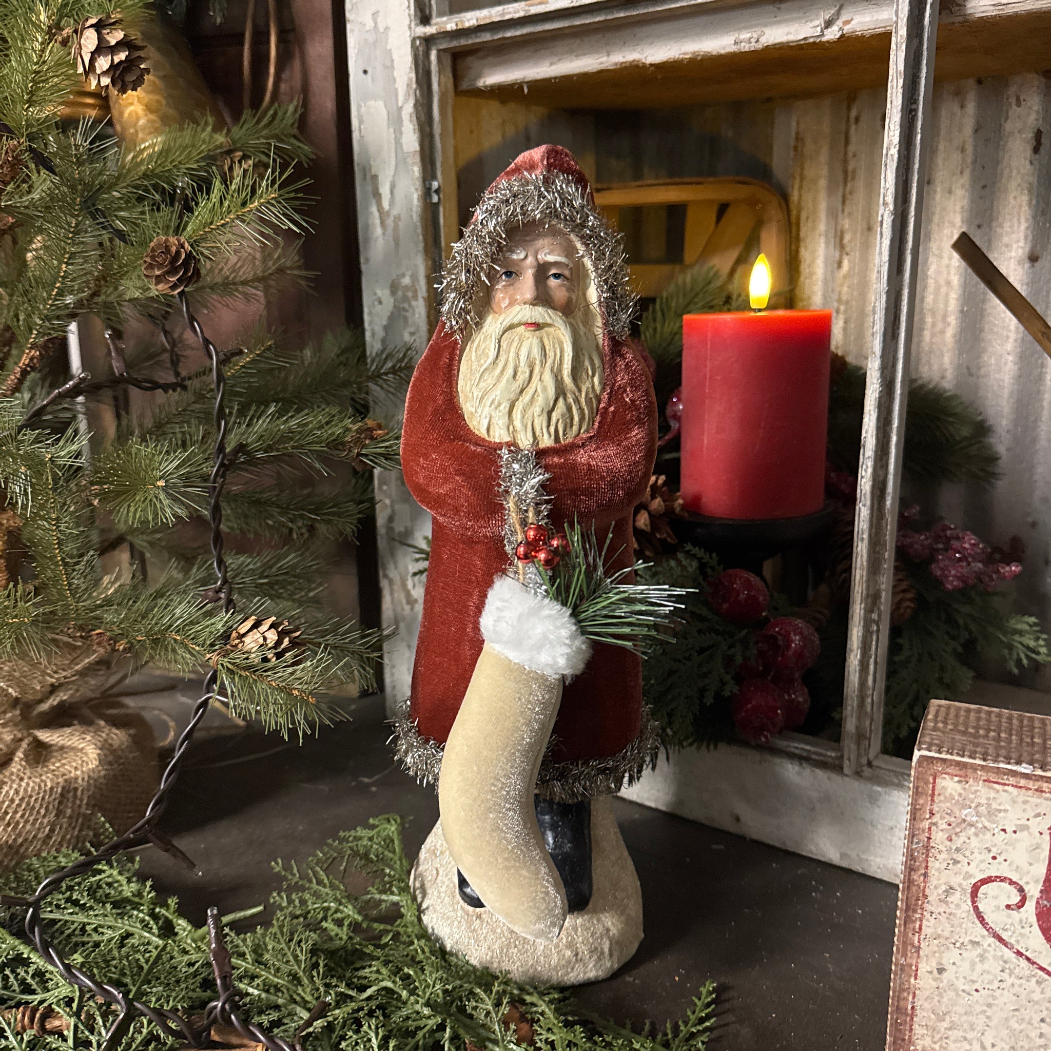 Santa w/Stocking - Dark Red