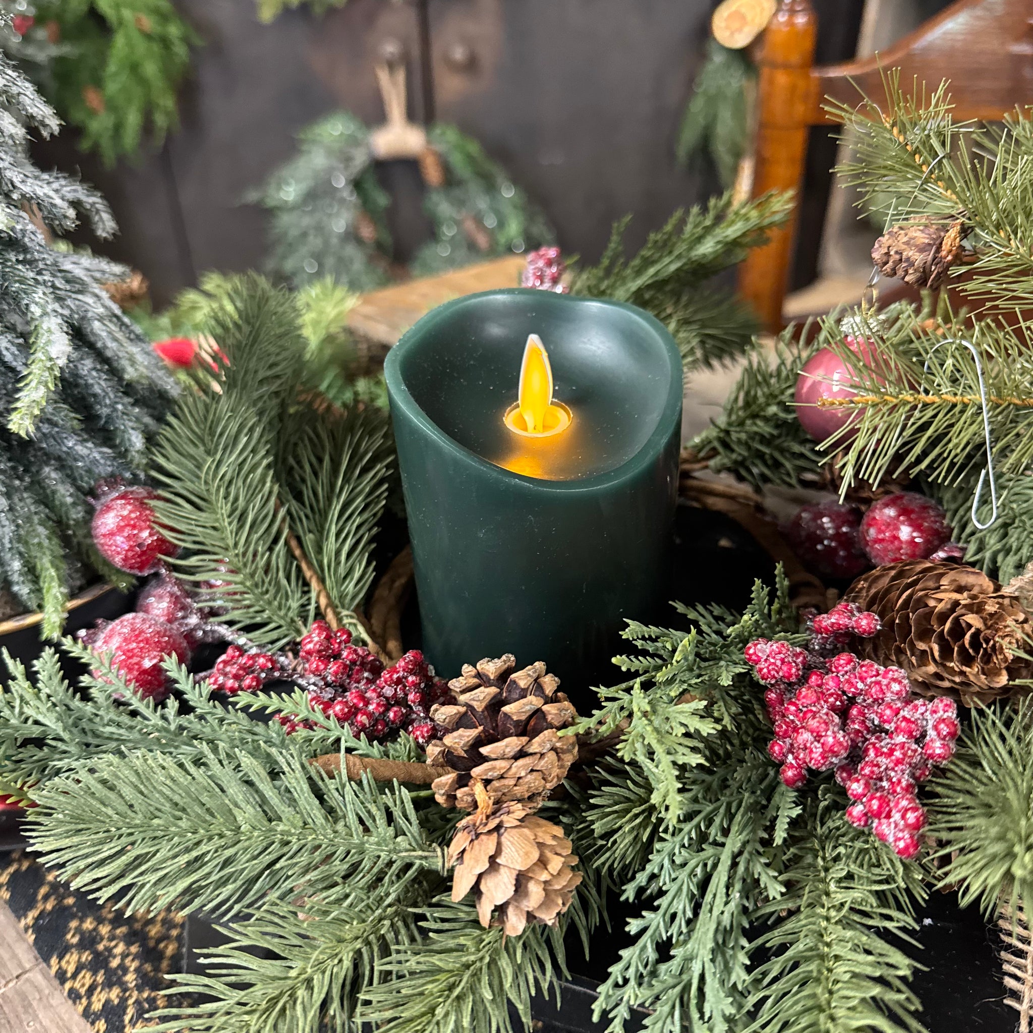 Dark Green Moving Flame Candle