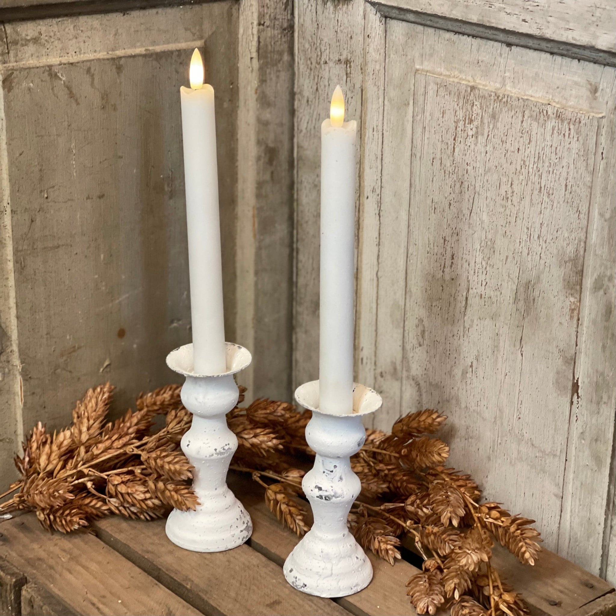 5.5" Rustic White Candle Holders | Set of 2 Country, Country Decor, Country Home, Country Kitchen Decor, Everyday, Farmhouse Decor, Farmhouse Decorating, Home Accents, New, Primitive, Primitive Decor, Primitive Decorating, Spring 