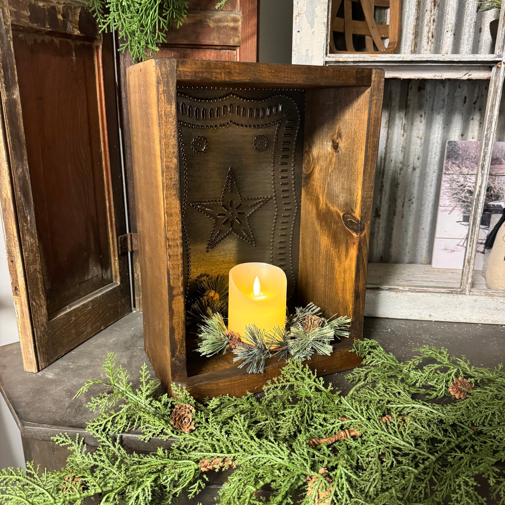 Rustic Brown Tin Box - Vertical