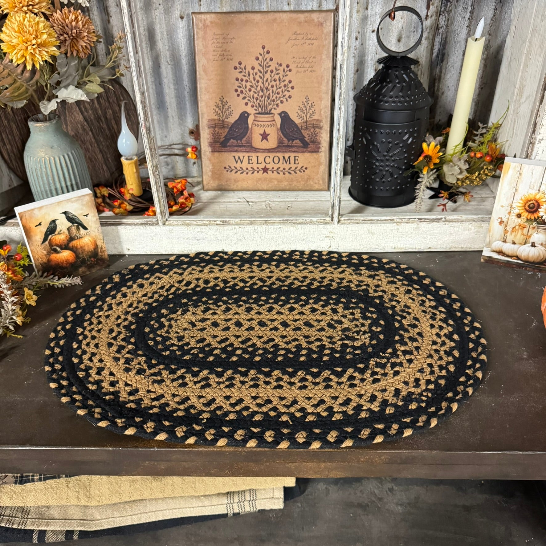 Oval Braided Table Mat - Black