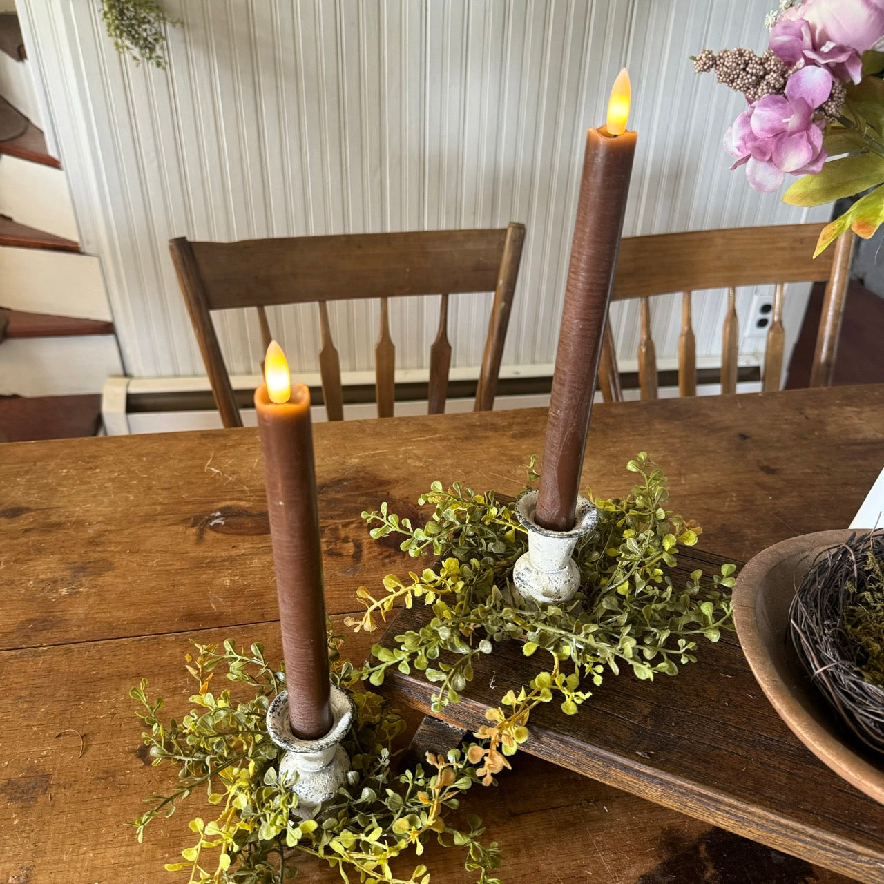 Brown Realistic Taper Candles Set w/FREE Remote