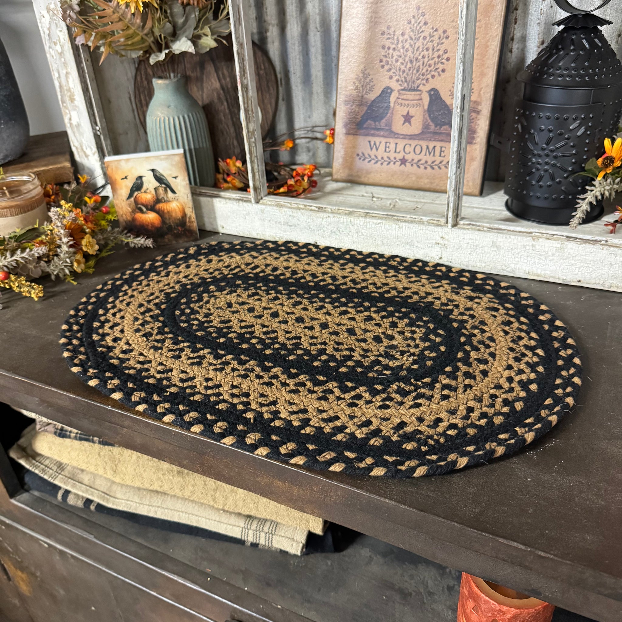 Oval Braided Table Mat - Black