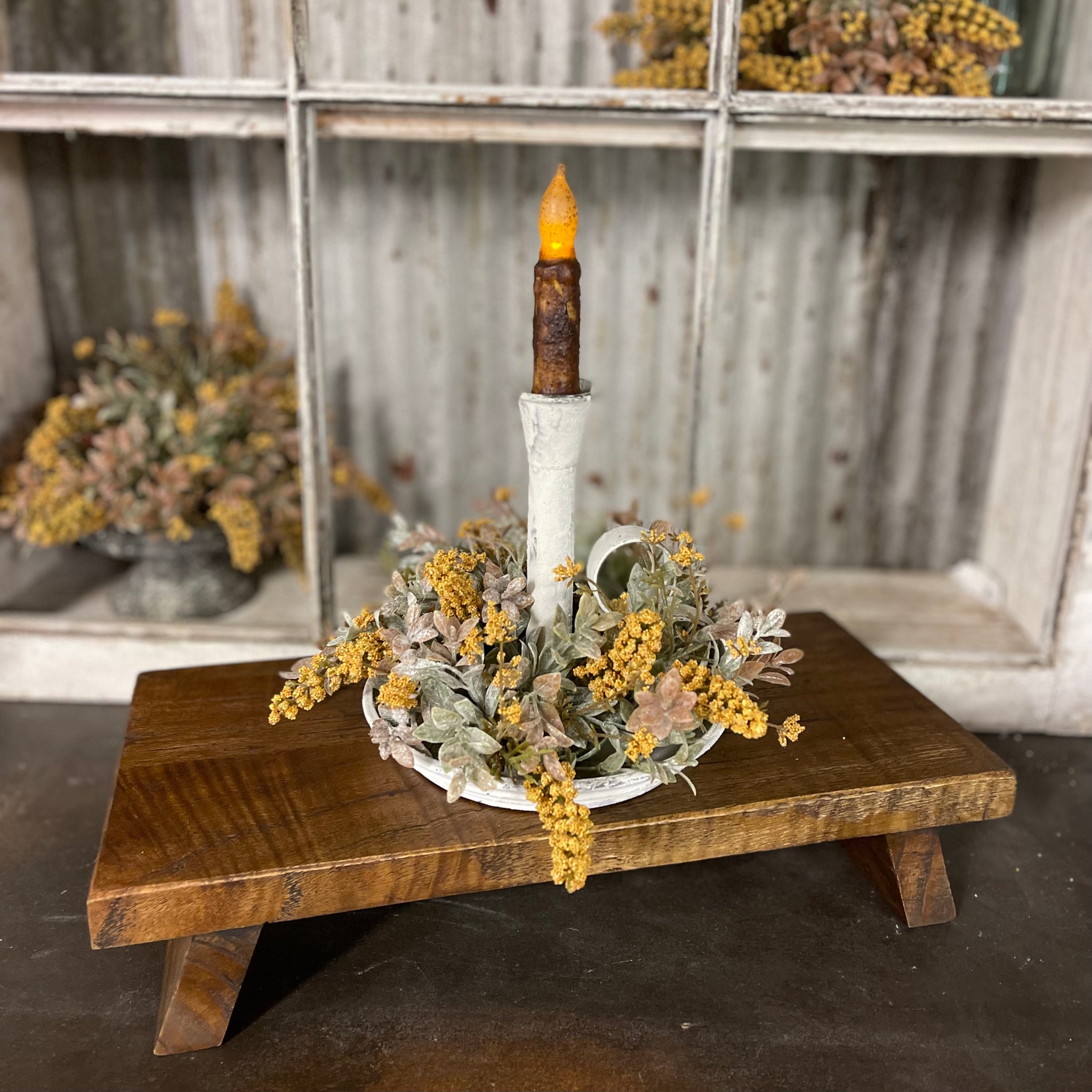 Farmhouse White Candle Stick Holder w/Timer Candle and FREE Candle Ring!