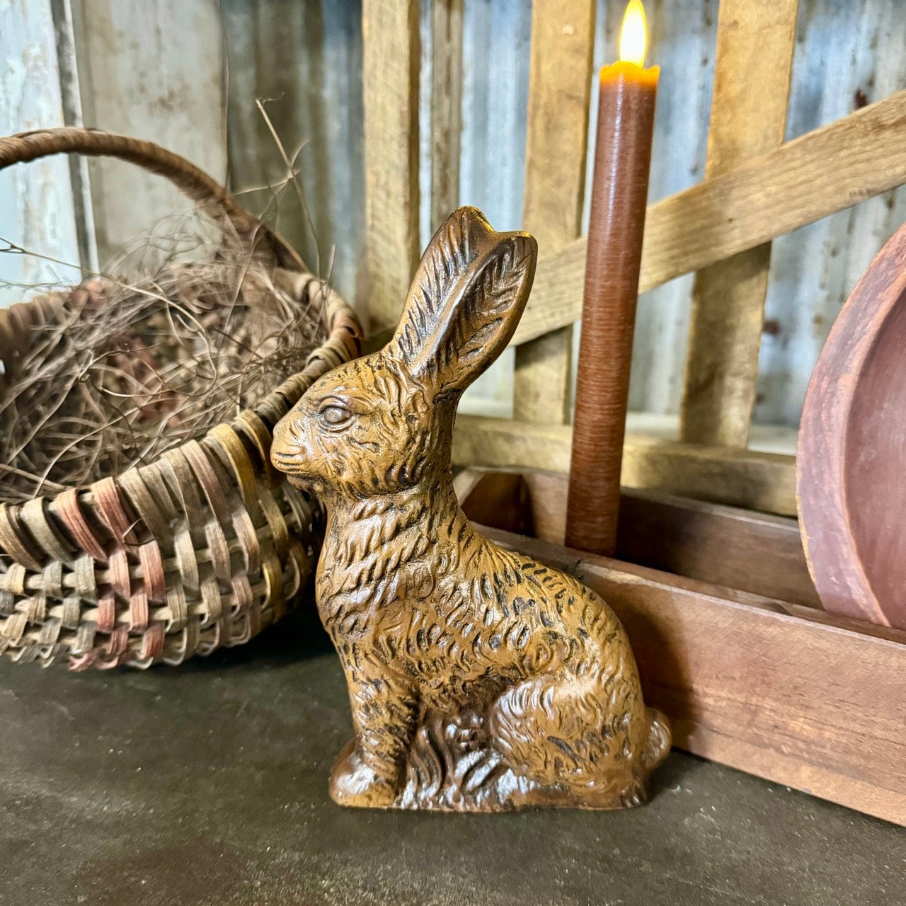 Chocolate Bunny Sitter Bunny, Country Decor, Farmhouse Spring Decorating, New, Primitive Bunny, Primitive Spring Decor, Spring Bunny, Spring Decor, Spring Decorating, Spring Home Decor 