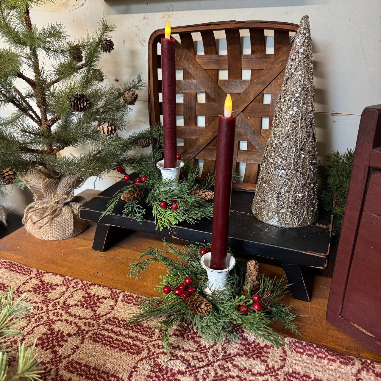 Dark Red Realistic Taper Candles Set w/FREE Remote - PREORDER ONLY!
