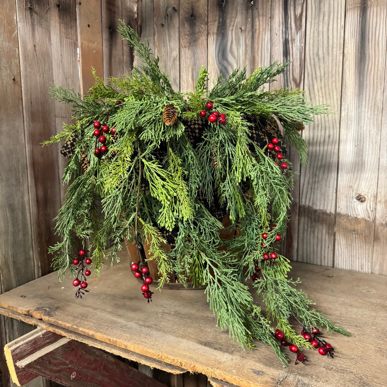 Draping Cedar w/Red Berries - Set of 2