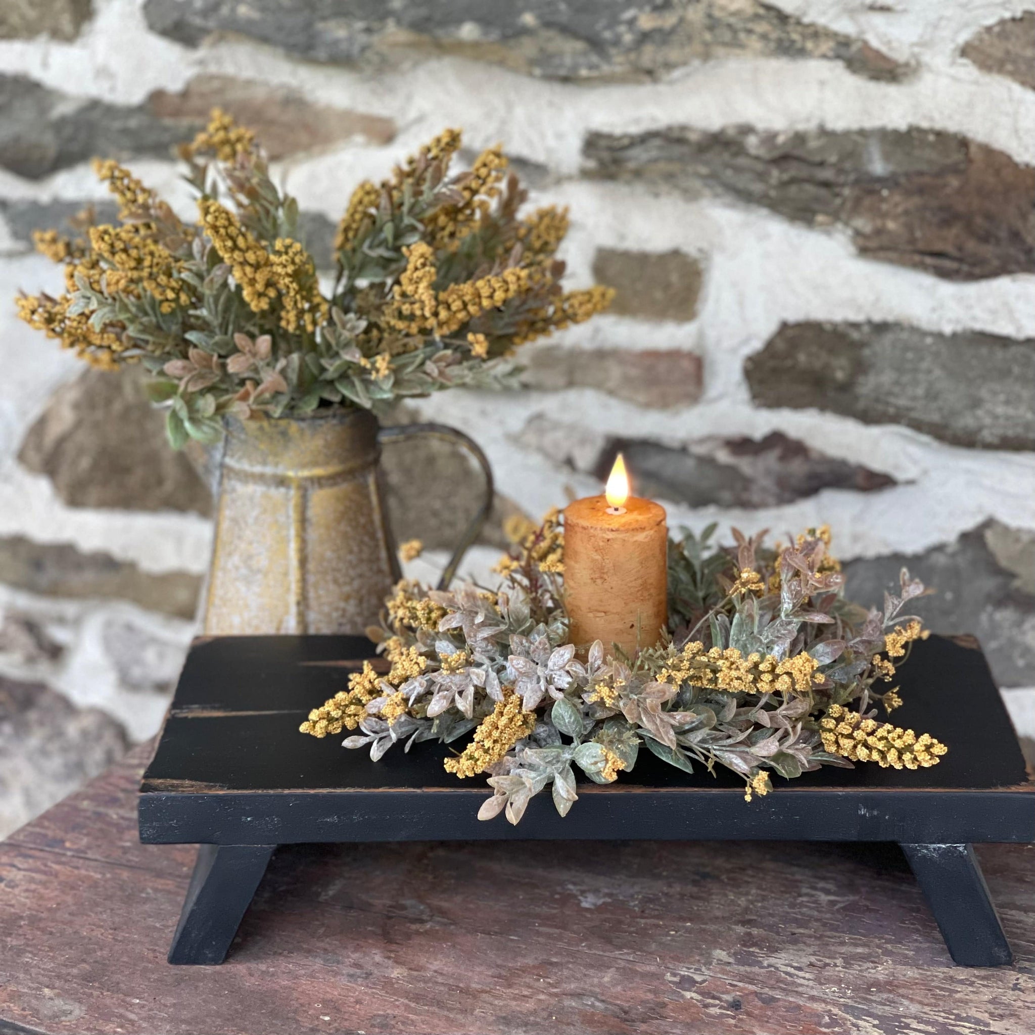 Fall Timer Candle w/ Mustard Floral Ring Country Fall Decor, Fall, Fall Decor, Fall Decorating, Fall Decorating Ideas, Farmhouse Fall Decor, New, Primitive Fall Decor, Rustic Fall Decor 