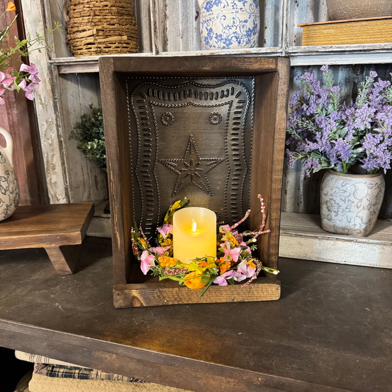 Rustic Brown Tin Box - Vertical