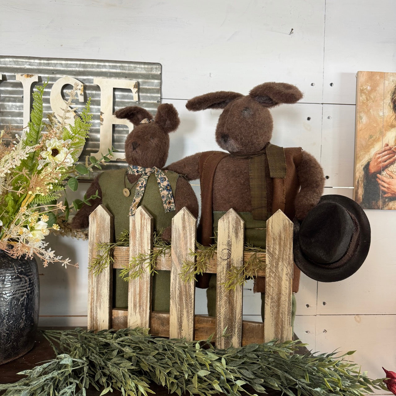 Mr. & Mrs. Hoppy - Primitive Handmade Bunny Set