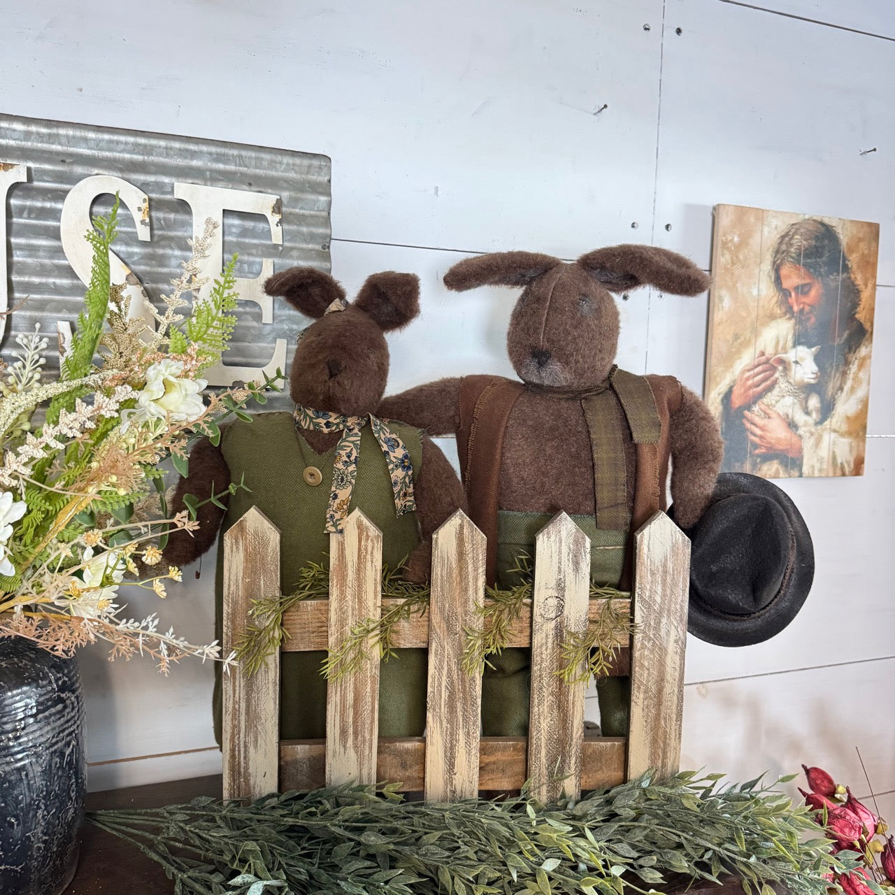 Mr. & Mrs. Hoppy - Primitive Handmade Bunny Set