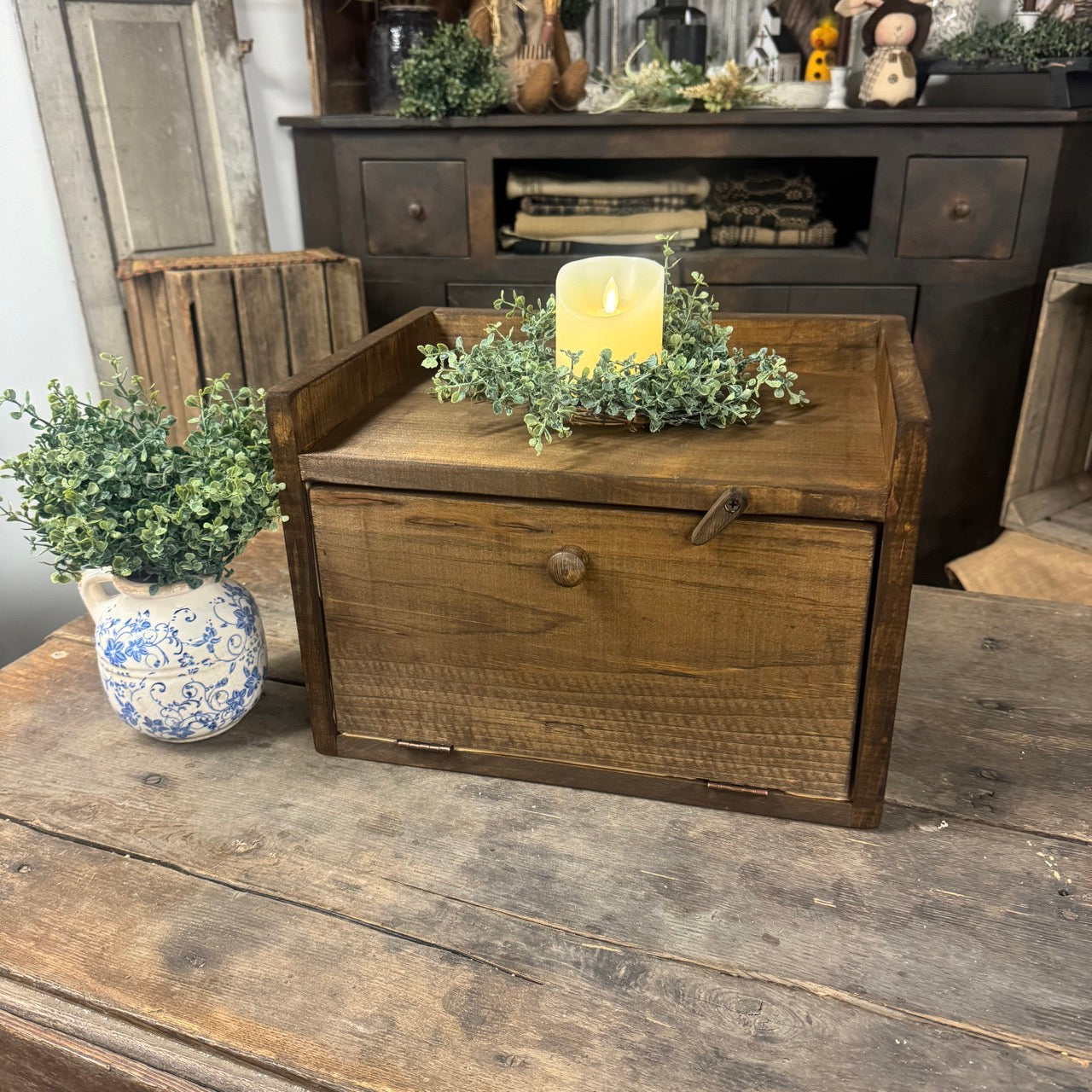 Bread Box Cabinet - Rustic Brown