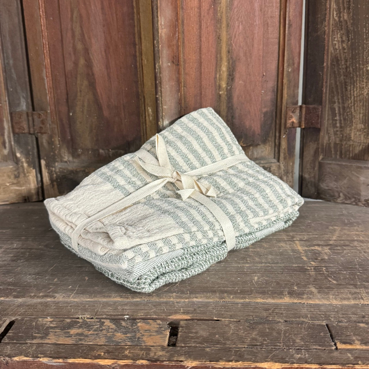 Olive Stripped Kitchen Towels - Set of 2