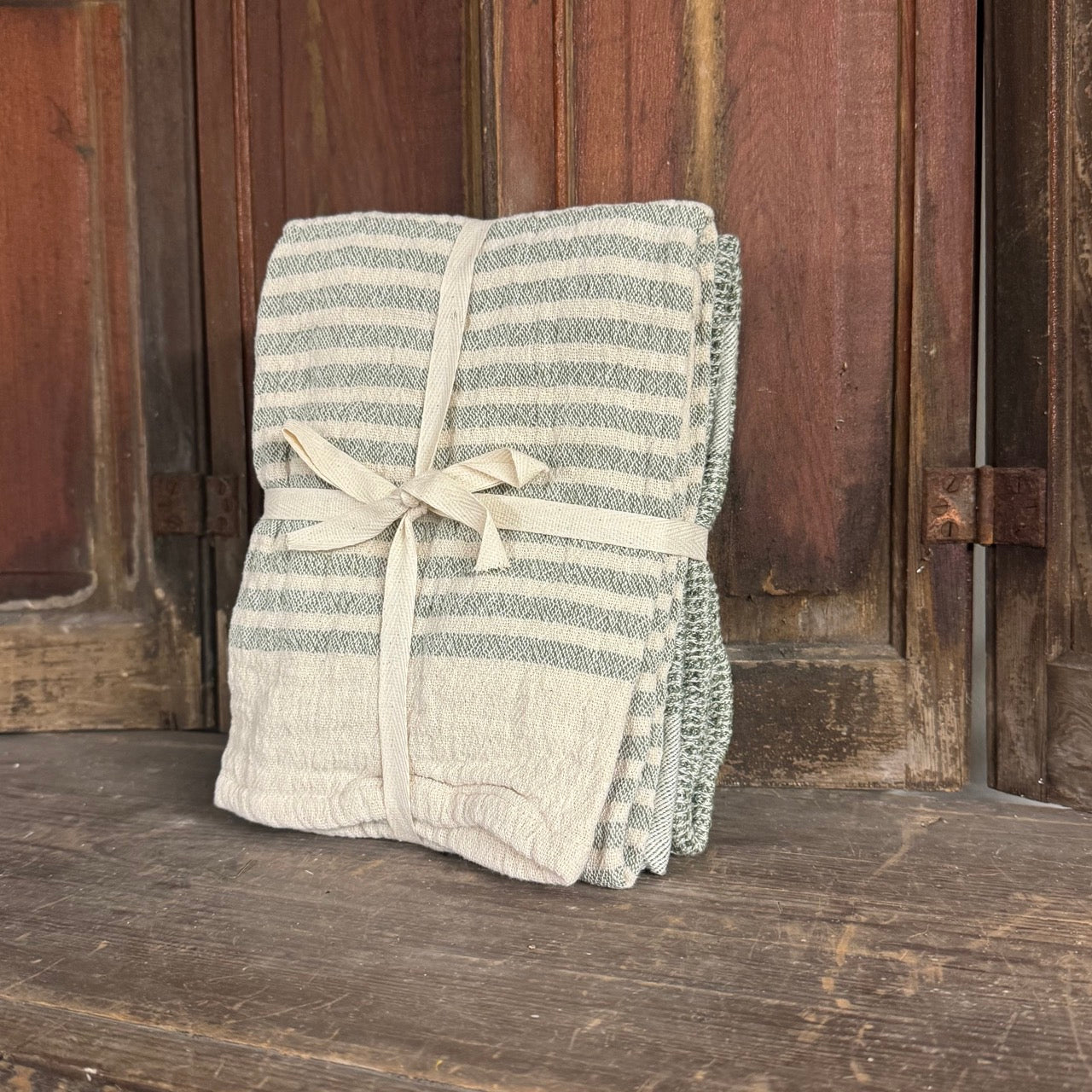 Olive Stripped Kitchen Towels - Set of 2