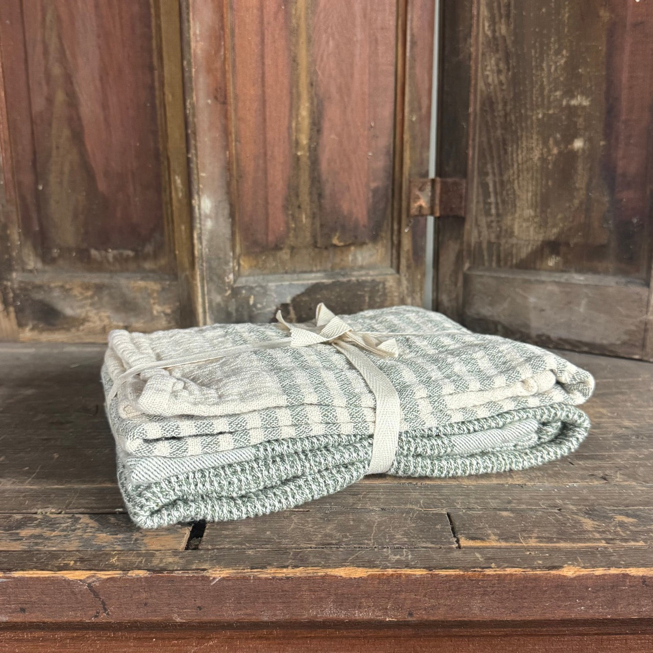 Olive Stripped Kitchen Towels - Set of 2