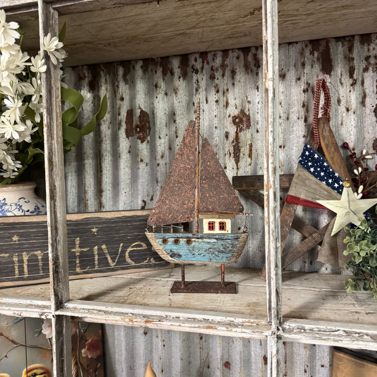 Rustic Blue Sailboat