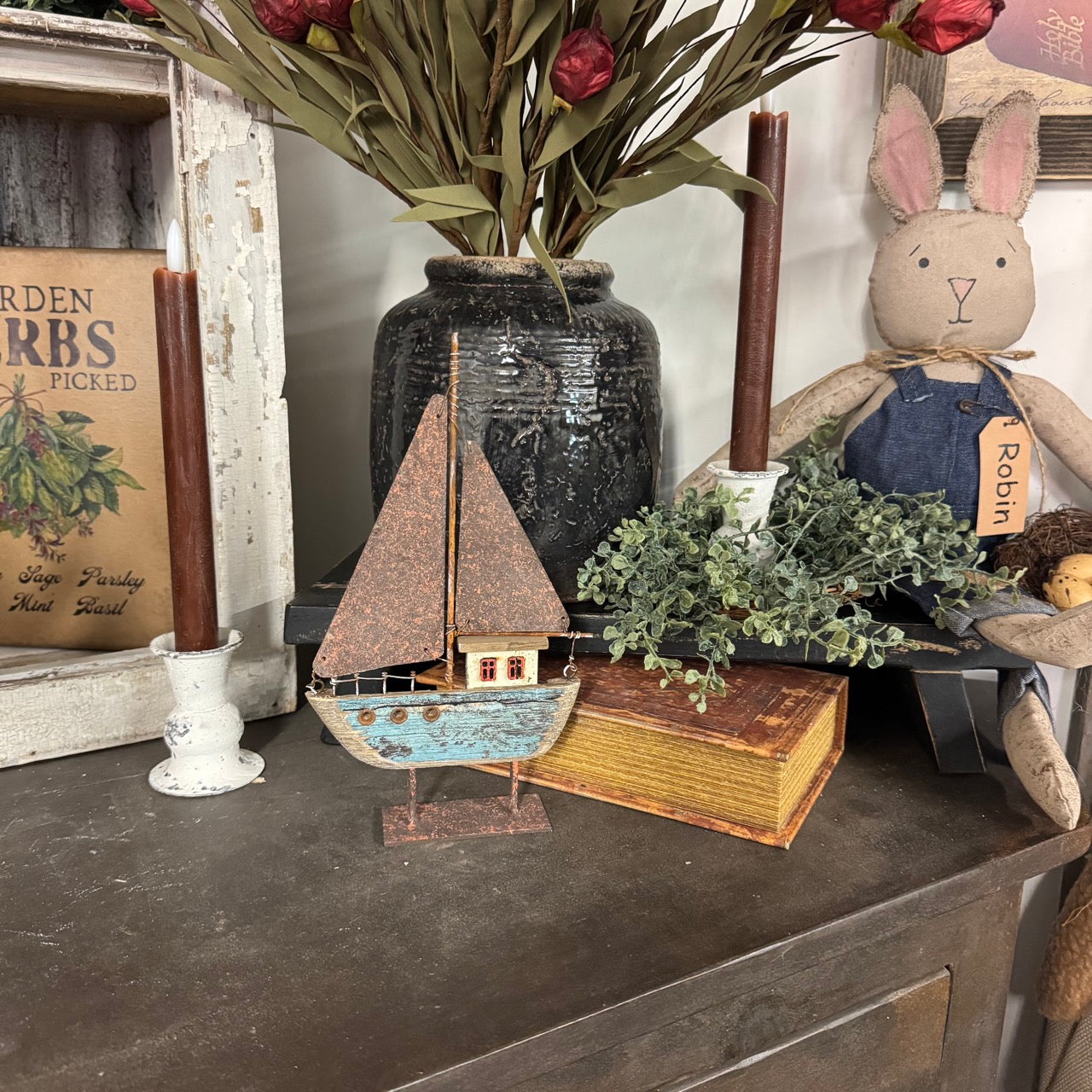 Rustic Blue Sailboat