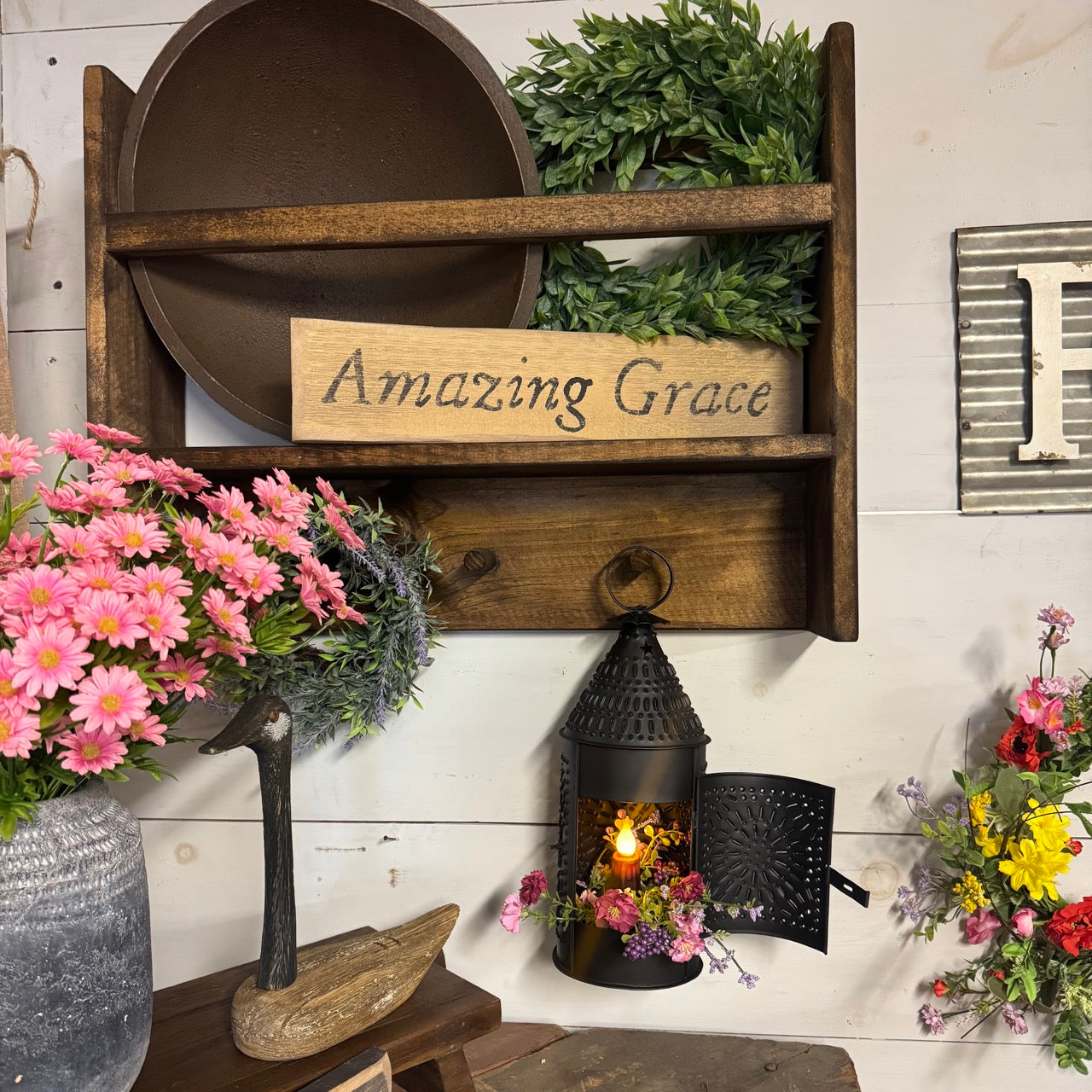 Spring Farmhouse Lantern w/Candle Set and FREE Candle Ring!