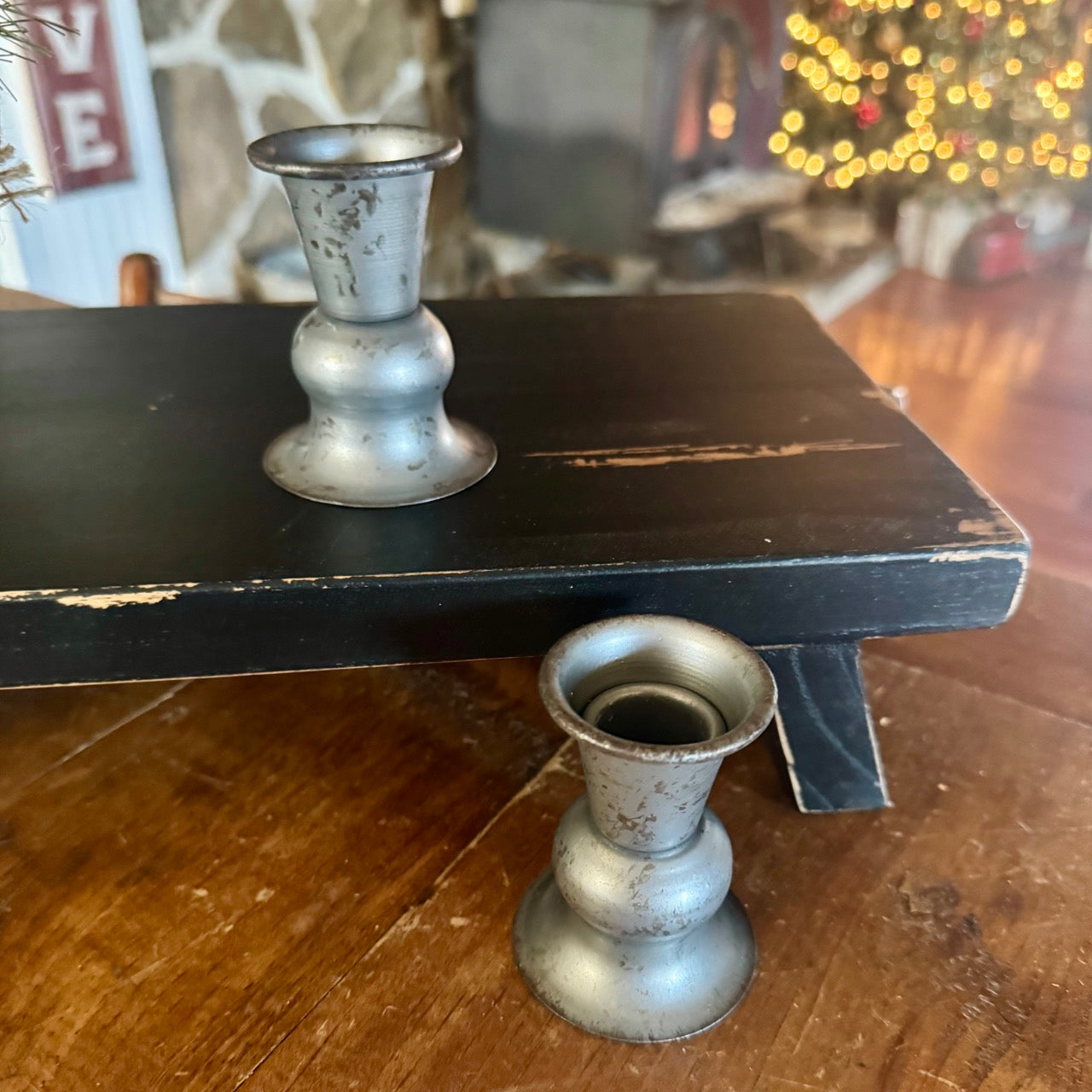 3" Antique Pewter Candle Holders | Set of 2