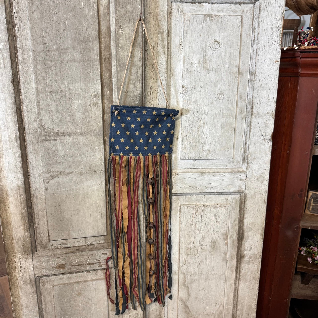 Primitive American Flag Rag Strip w/bells